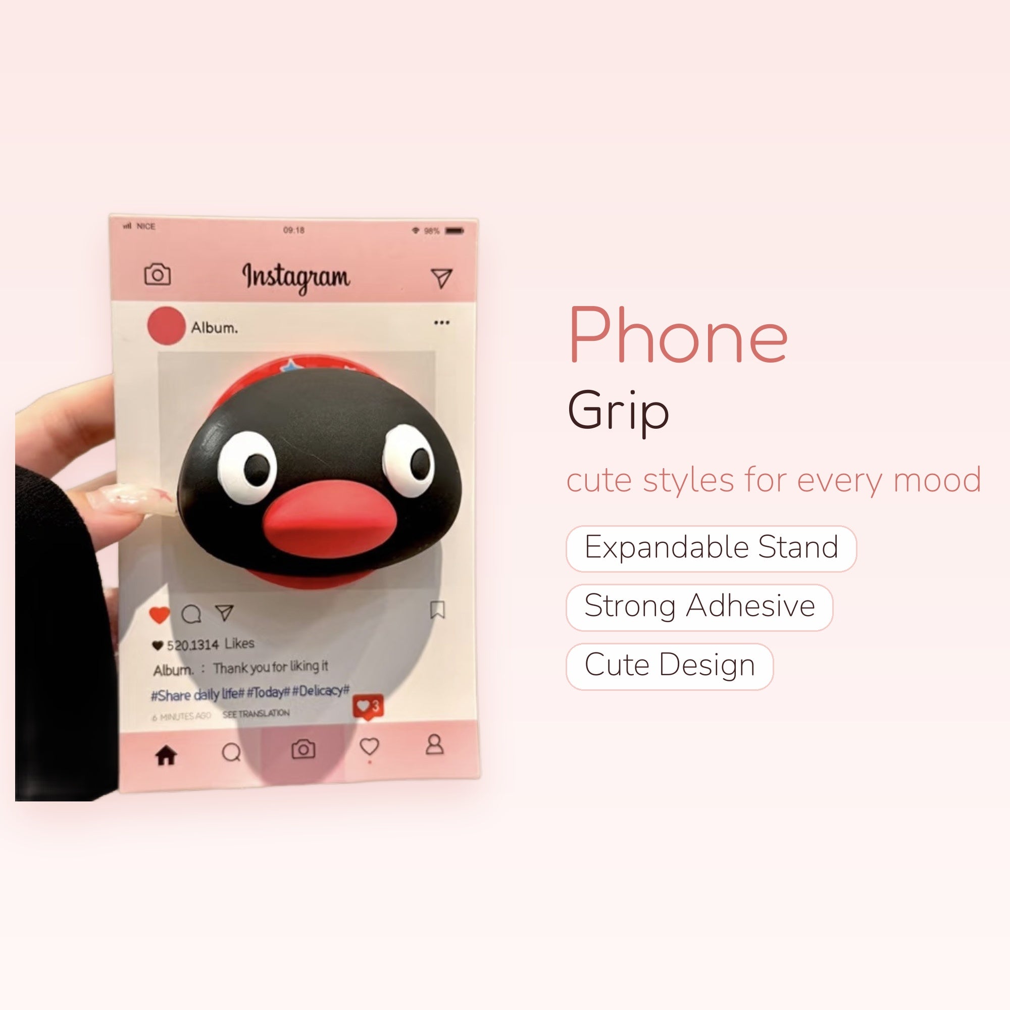 Pingu Penguin Phone Grip | Cute Cartoon Pop Socket Stand