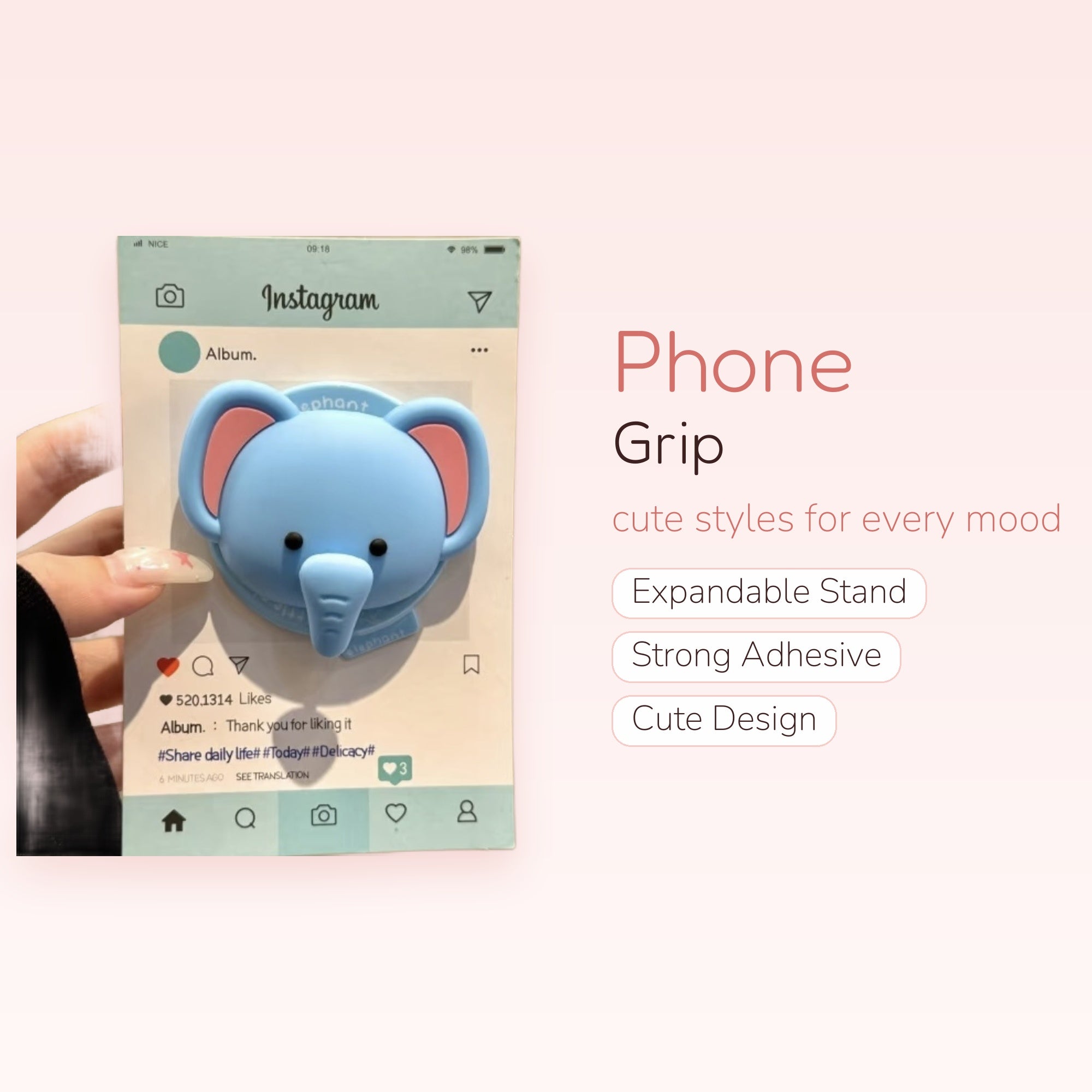 Cute Blue Elephant Phone Grip | Kawaii Silicone Pop Socket Stand