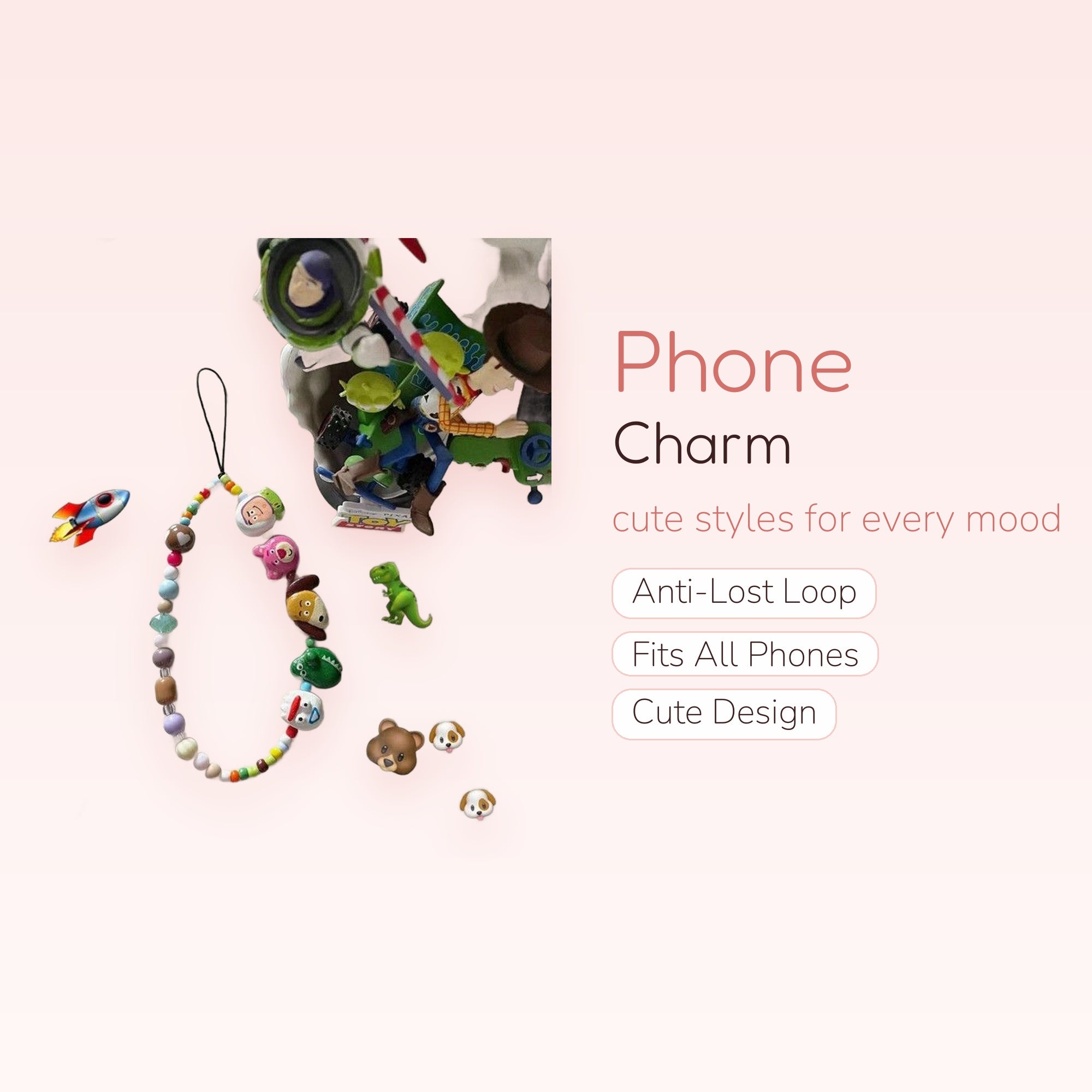 Kawaii Toy Story & Animal Beaded Phone Charm Strap | Colorful Character Wrist Lanyard