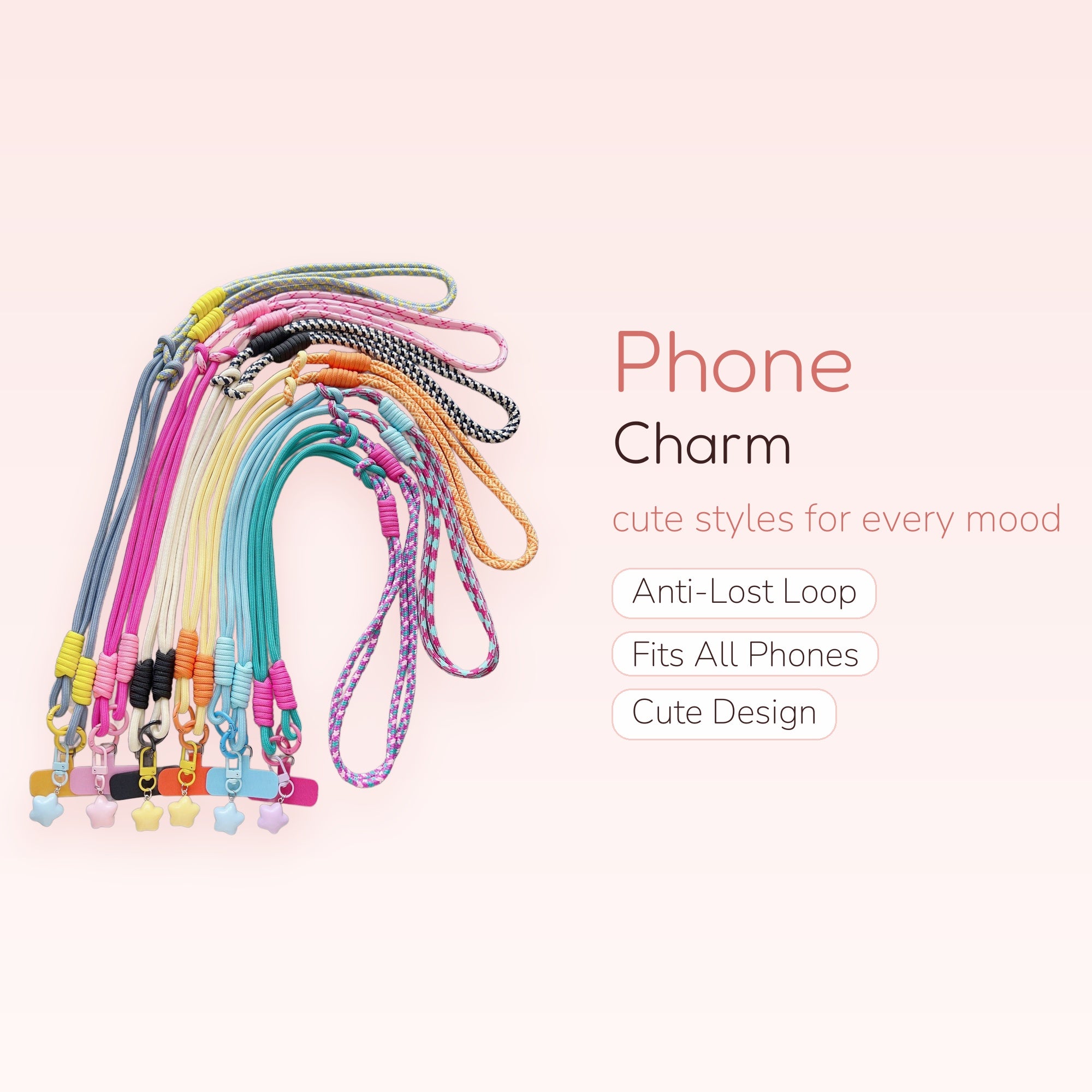 Colorful Braided Rope Phone Charm Lanyard | Aesthetic Star Pendant Phone Strap