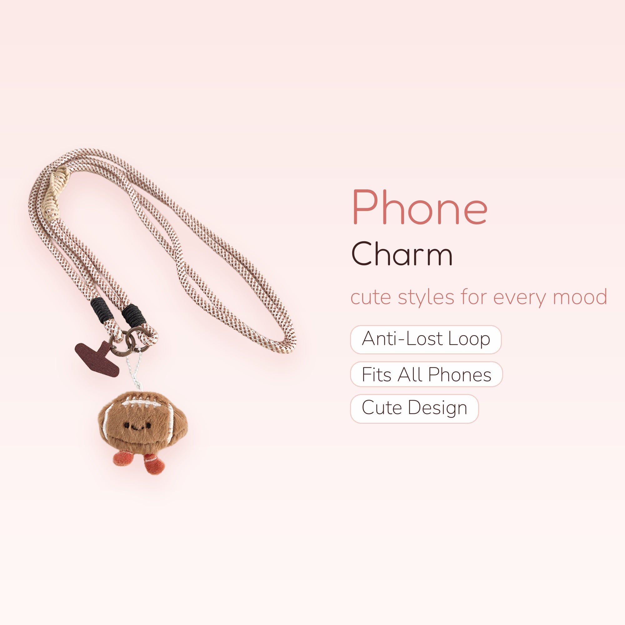 Cute Football Plush Phone Lanyard | Aesthetic Brown & White Rope Strap