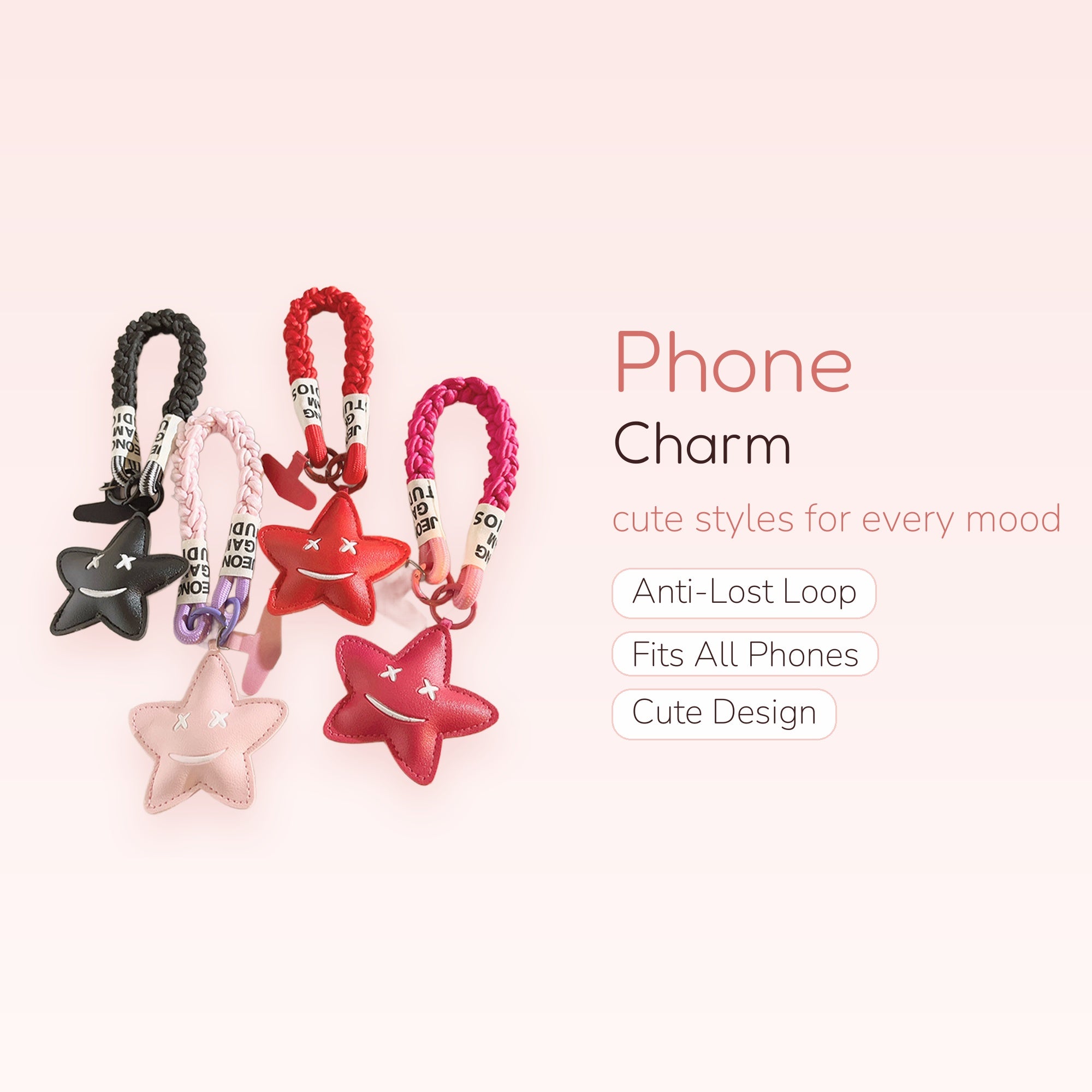 Kawaii Star Phone Charm Wrist Strap | Braided Lanyard with Smiling Star Pendant