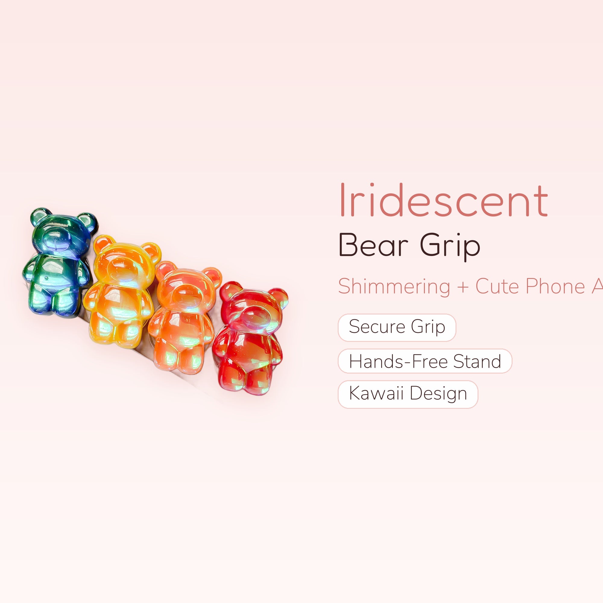 Iridescent Bear Phone Grip | Cute Pop-Out Phone Holder Stand