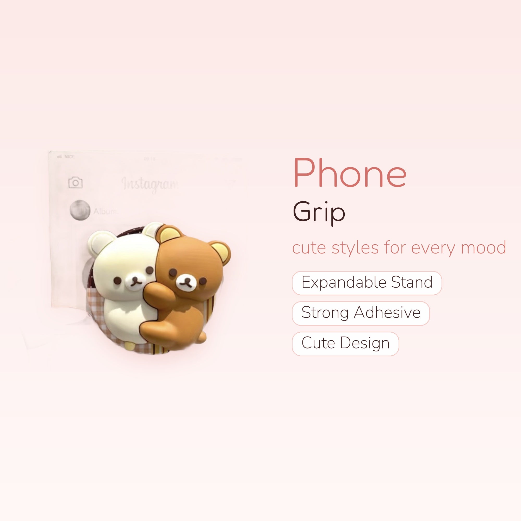 Kawaii Rilakkuma & Korilakkuma Bear Phone Grip | Cute Pop Socket Stand