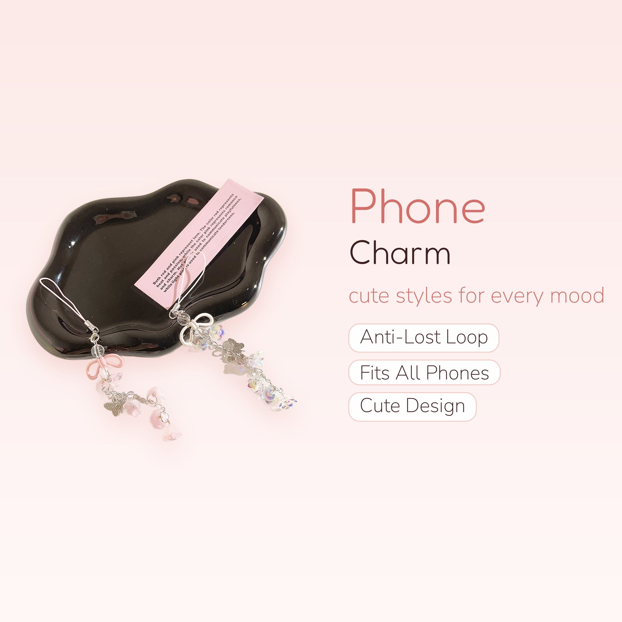 Pink & Clear Beaded Butterfly Phone Charm | Kawaii Floral Wrist Strap