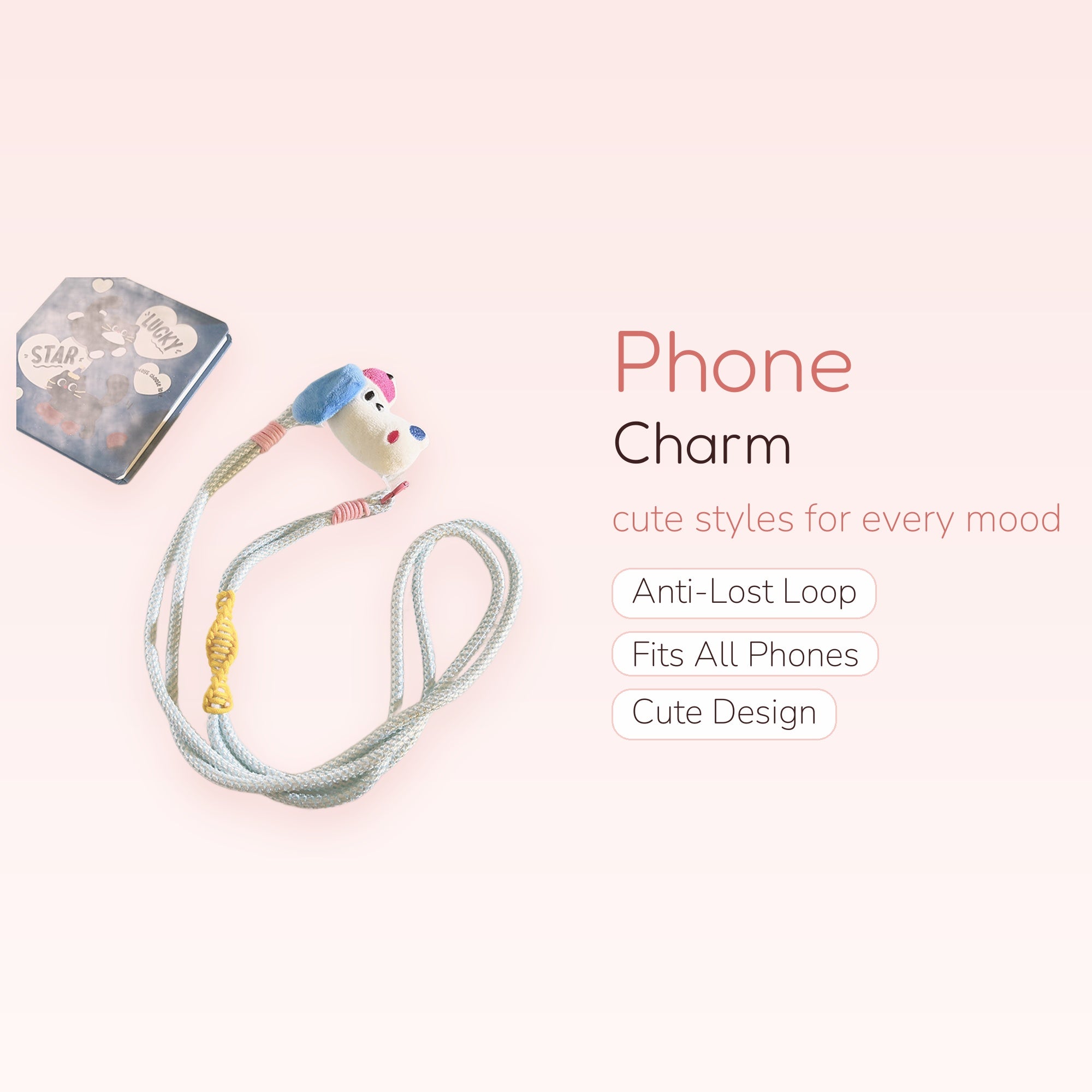 Cute Plush Dog Lanyard Phone Charm | Aesthetic Light Blue Rope Strap