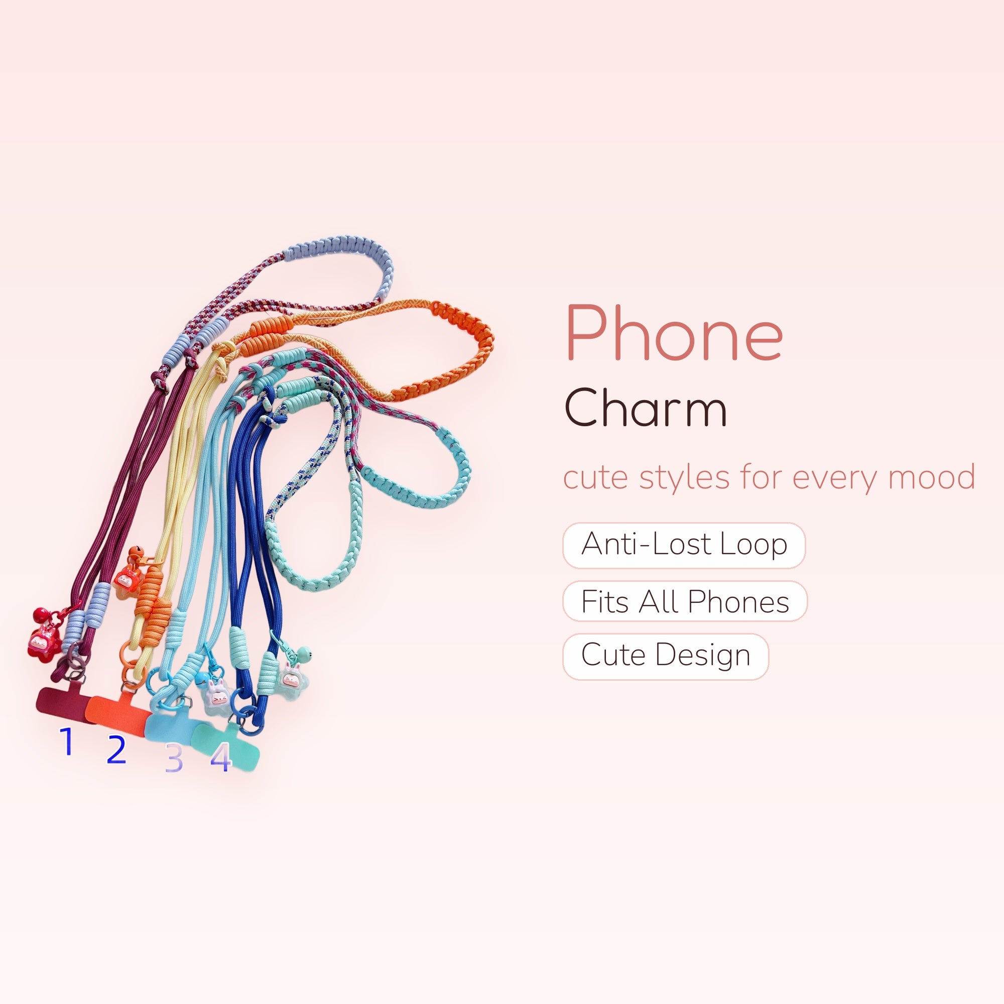 Braided Macrame Phone Lanyard Strap | Colorful Cute Bunny Charm Wristlet