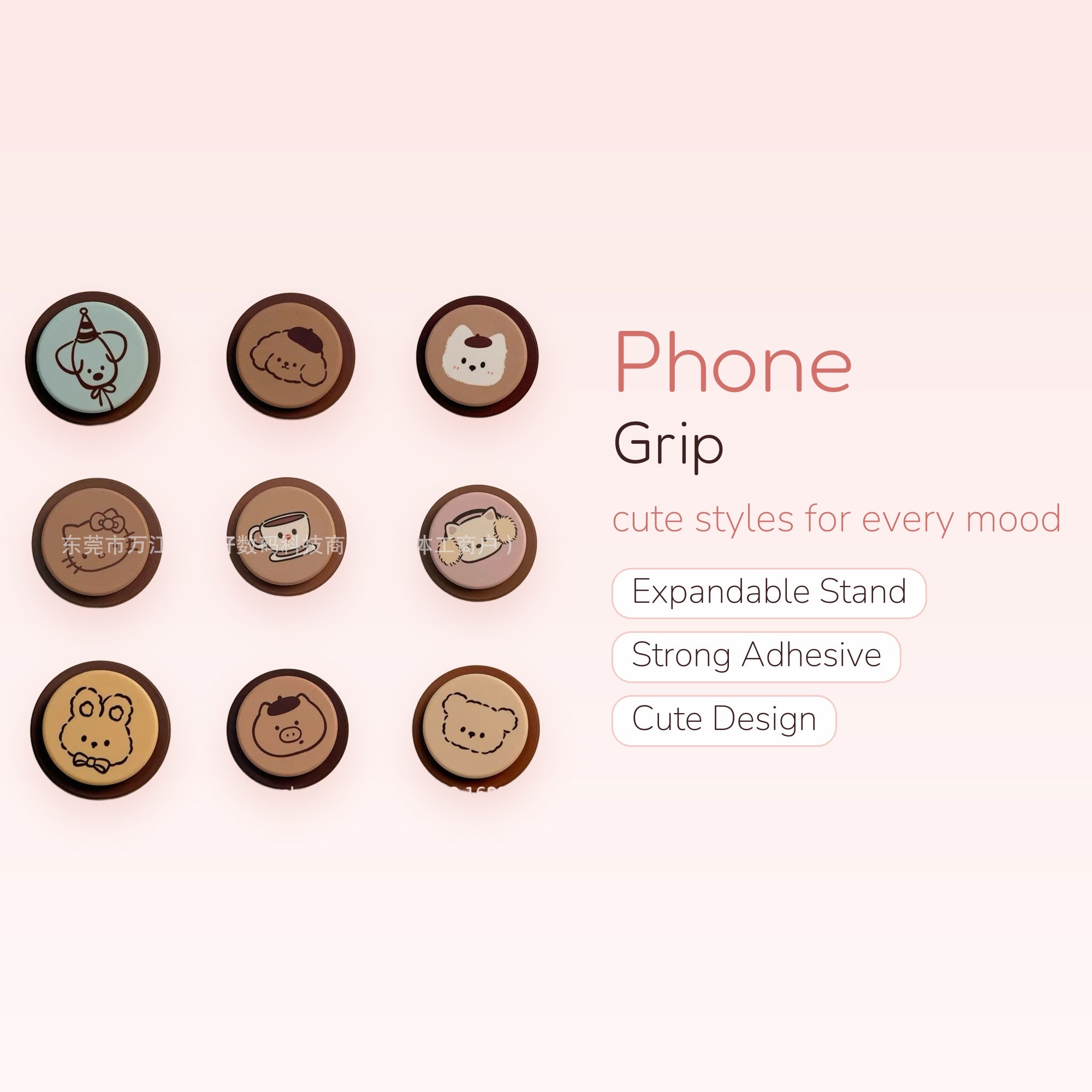 Kawaii Animal Character Phone Grip | Cute Cartoon Pop Socket Stand
