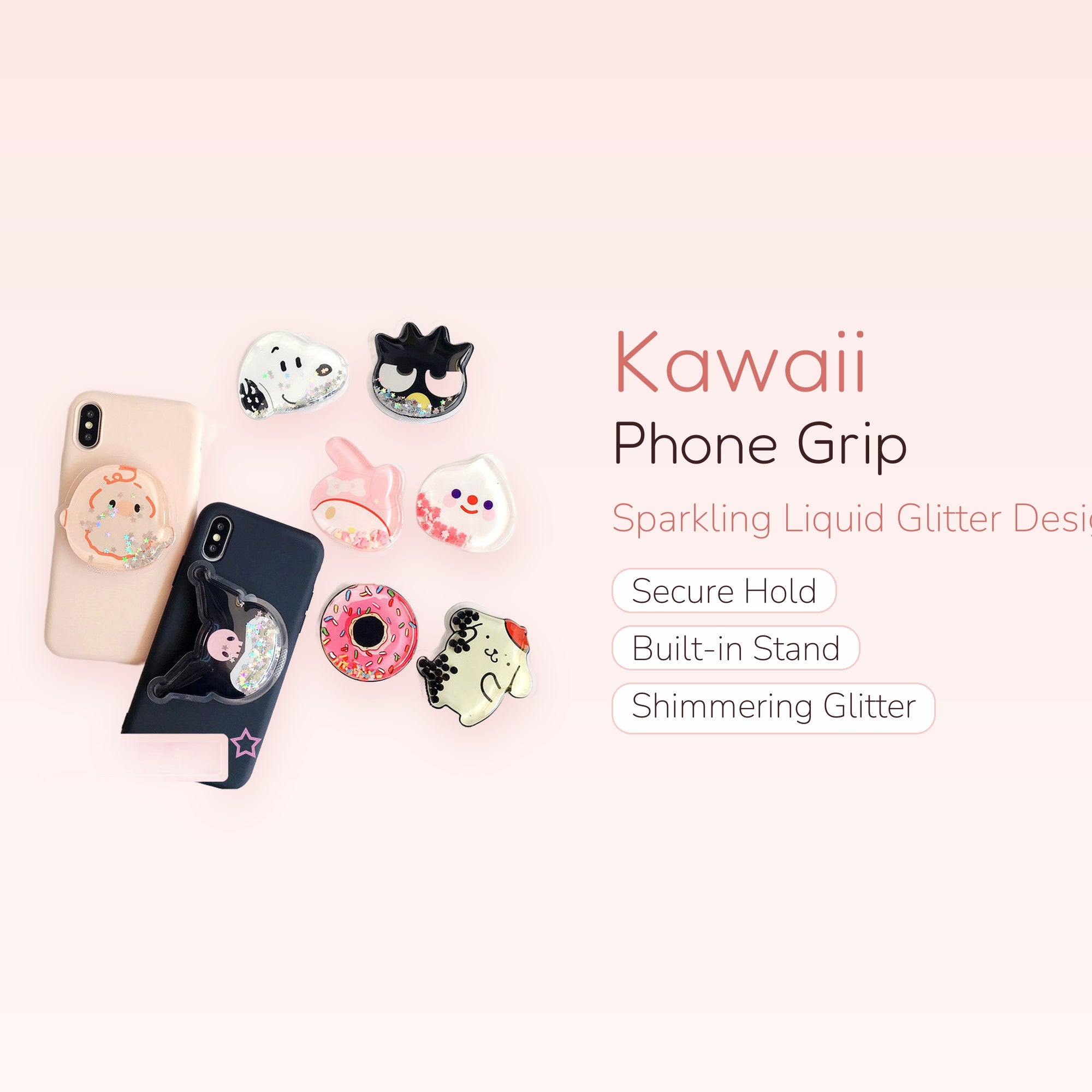 Kawaii Glitter Liquid Phone Grip | Cute Character Phone Stand Holder | Aesthetic Y2K Accessory | Gift for Her