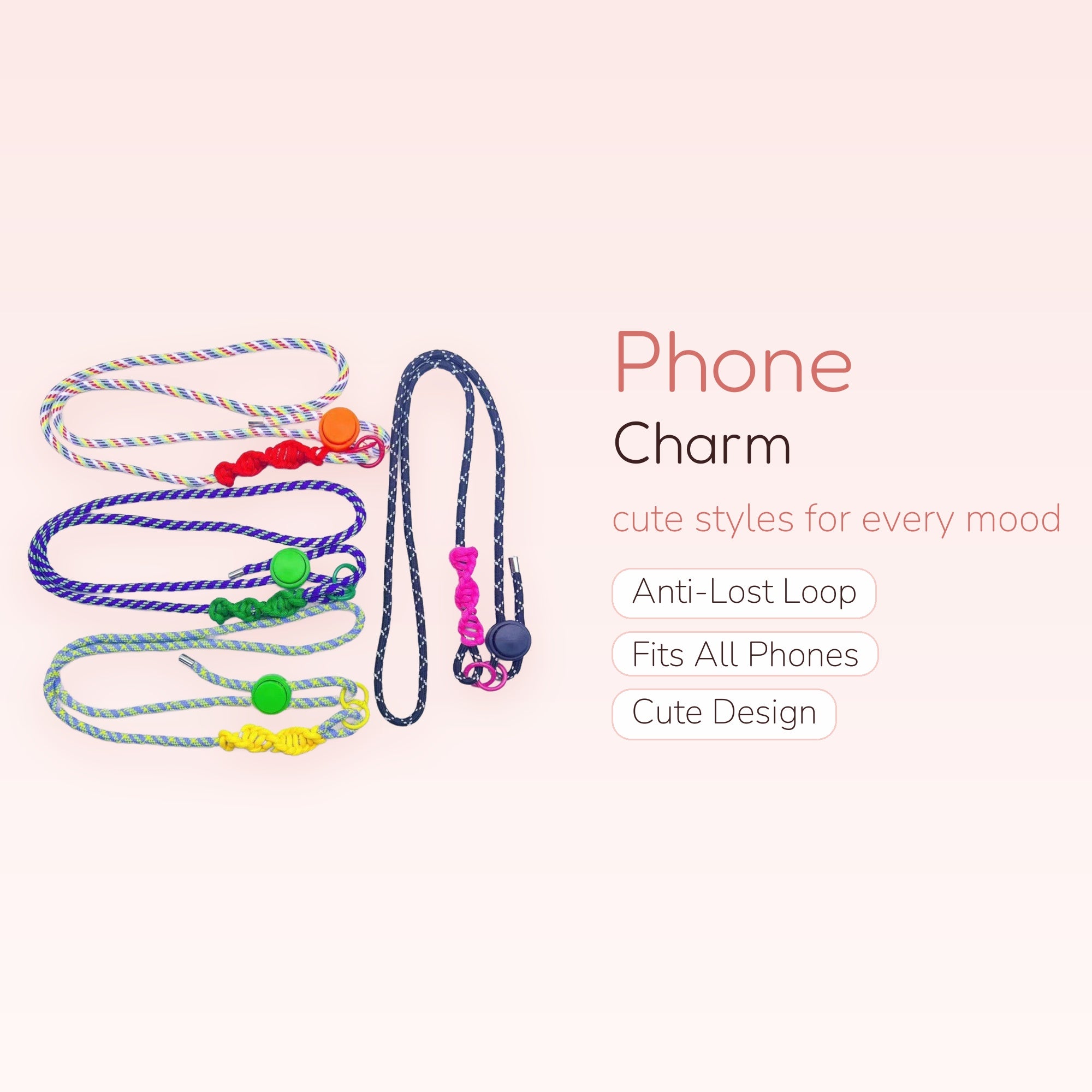Colorful Braided Rope Phone Lanyard | Adjustable Neck Strap with Silicone Button