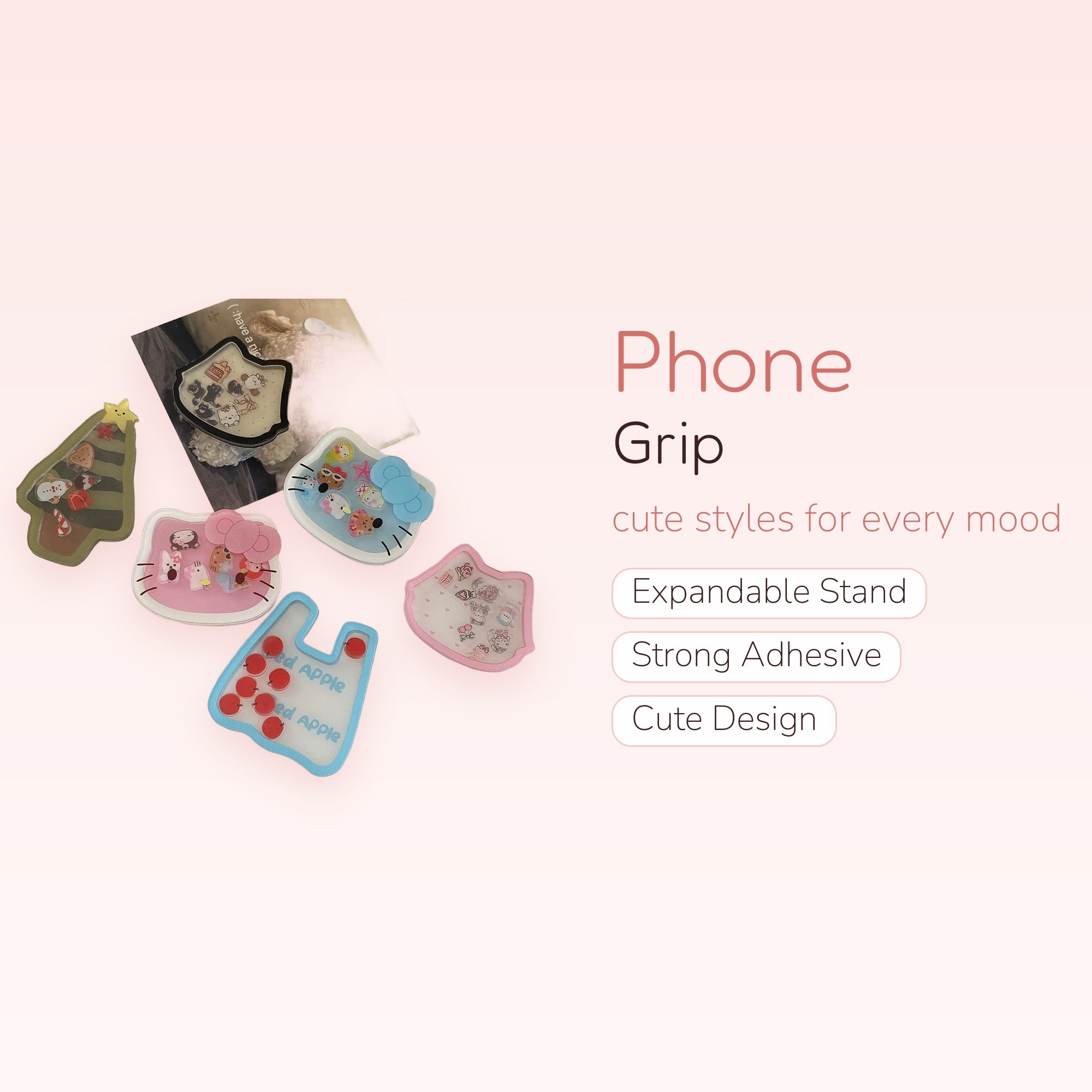Kawaii Hello Kitty & Christmas Tree Liquid Glitter Phone Grip | Cute Pop Socket Stand