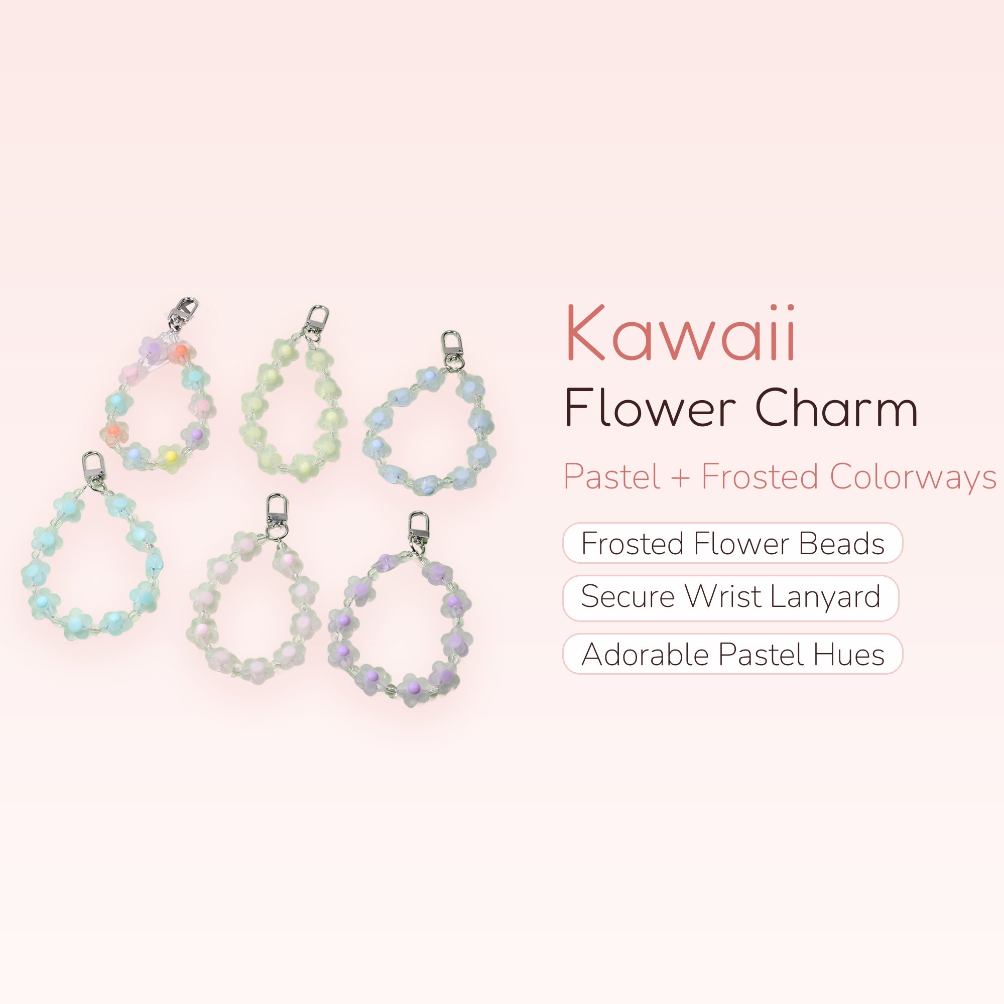 Kawaii Flower Bead Phone Charm Strap | Pastel Wrist Lanyard