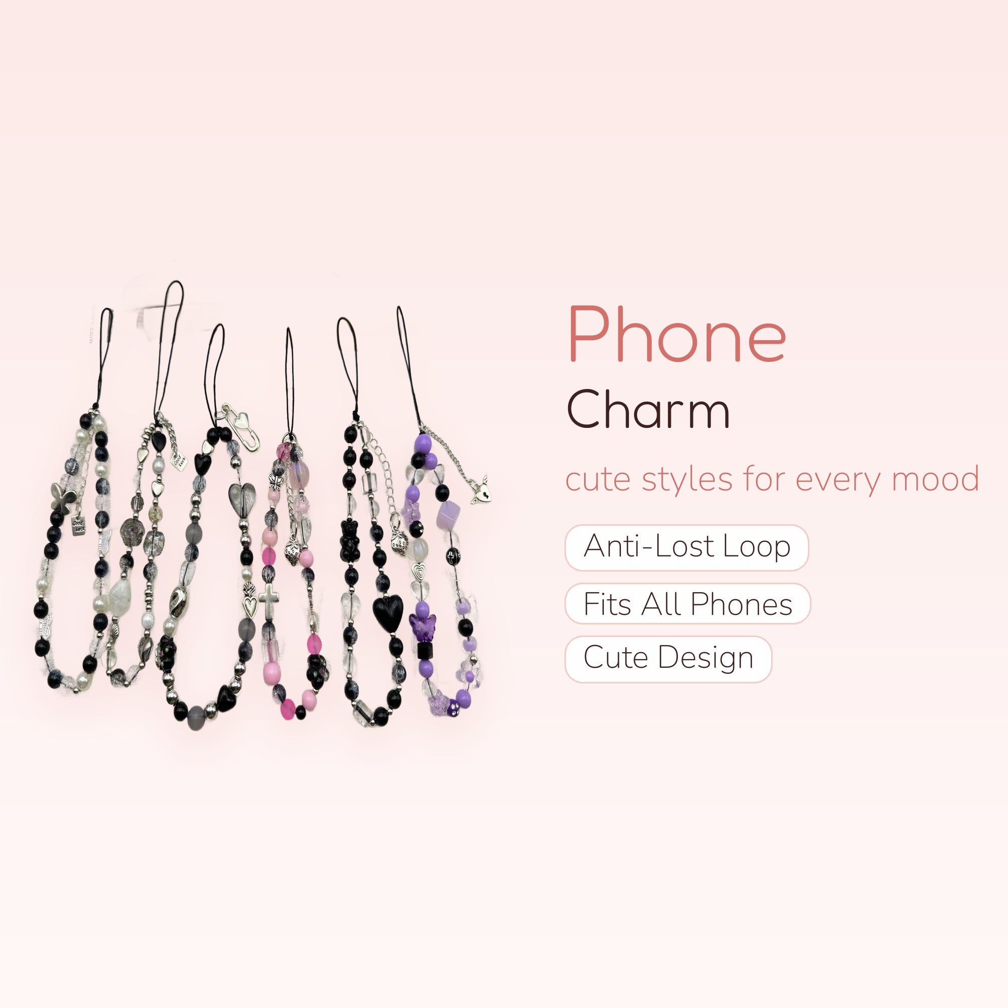 Aesthetic Beaded Phone Charm Straps | Y2K Heart & Butterfly Wrist Lanyards