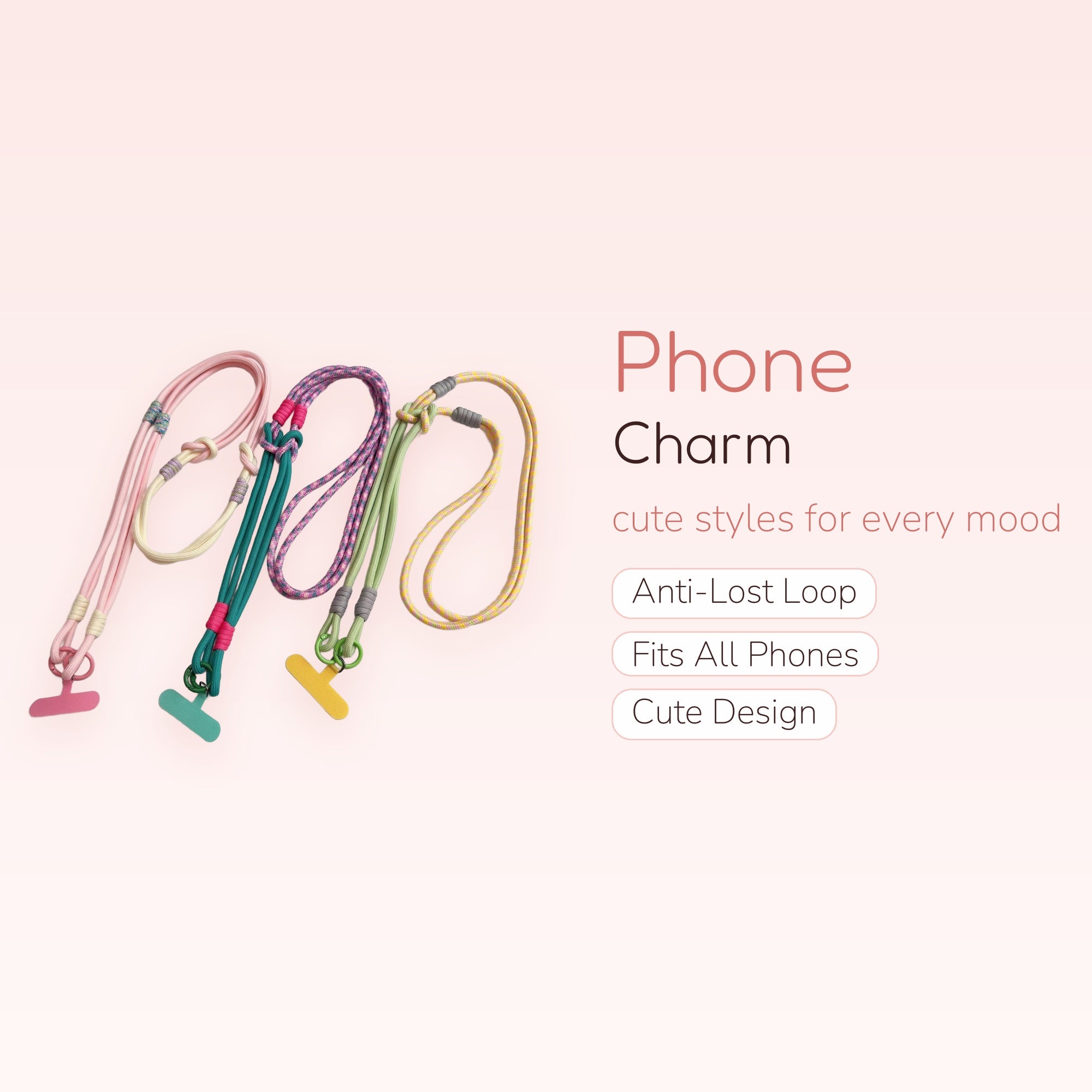 Aesthetic Braided Rope Phone Charm Lanyard | Pastel Color Block Crossbody Strap