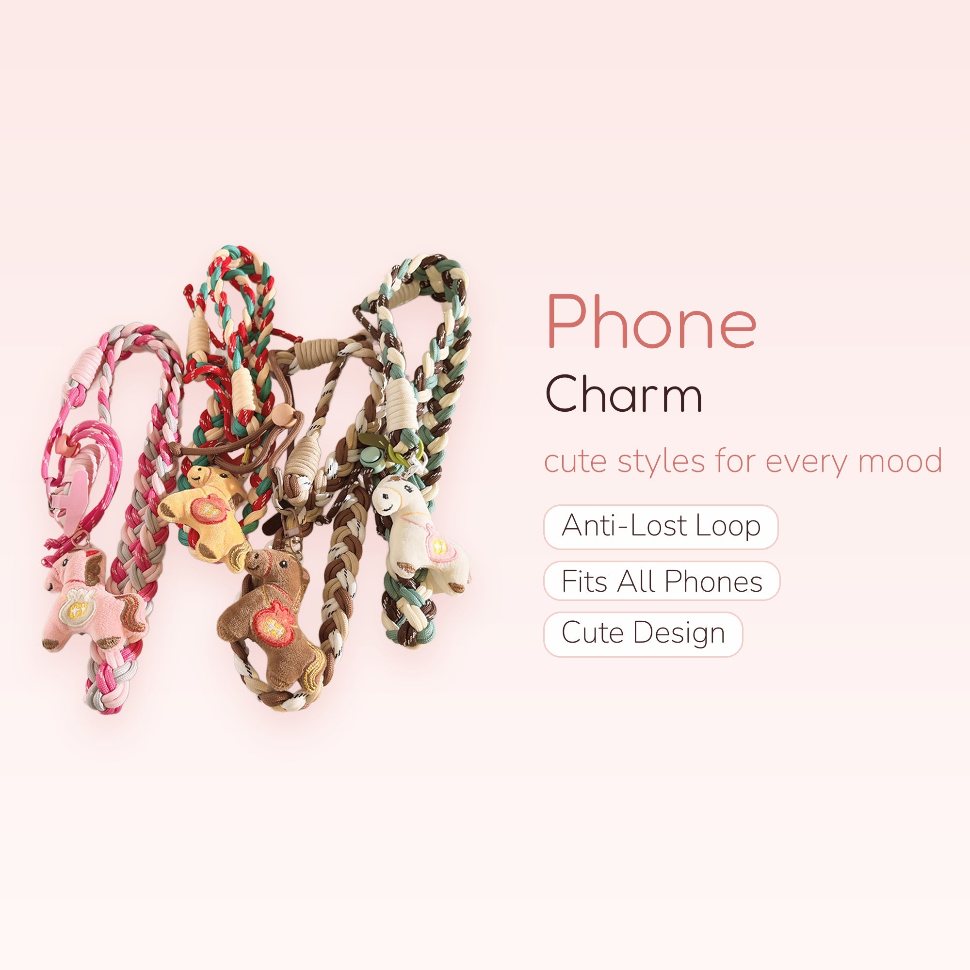 Braided Horse Plushie Phone Charm | Cute Woven Wrist Strap Lanyard