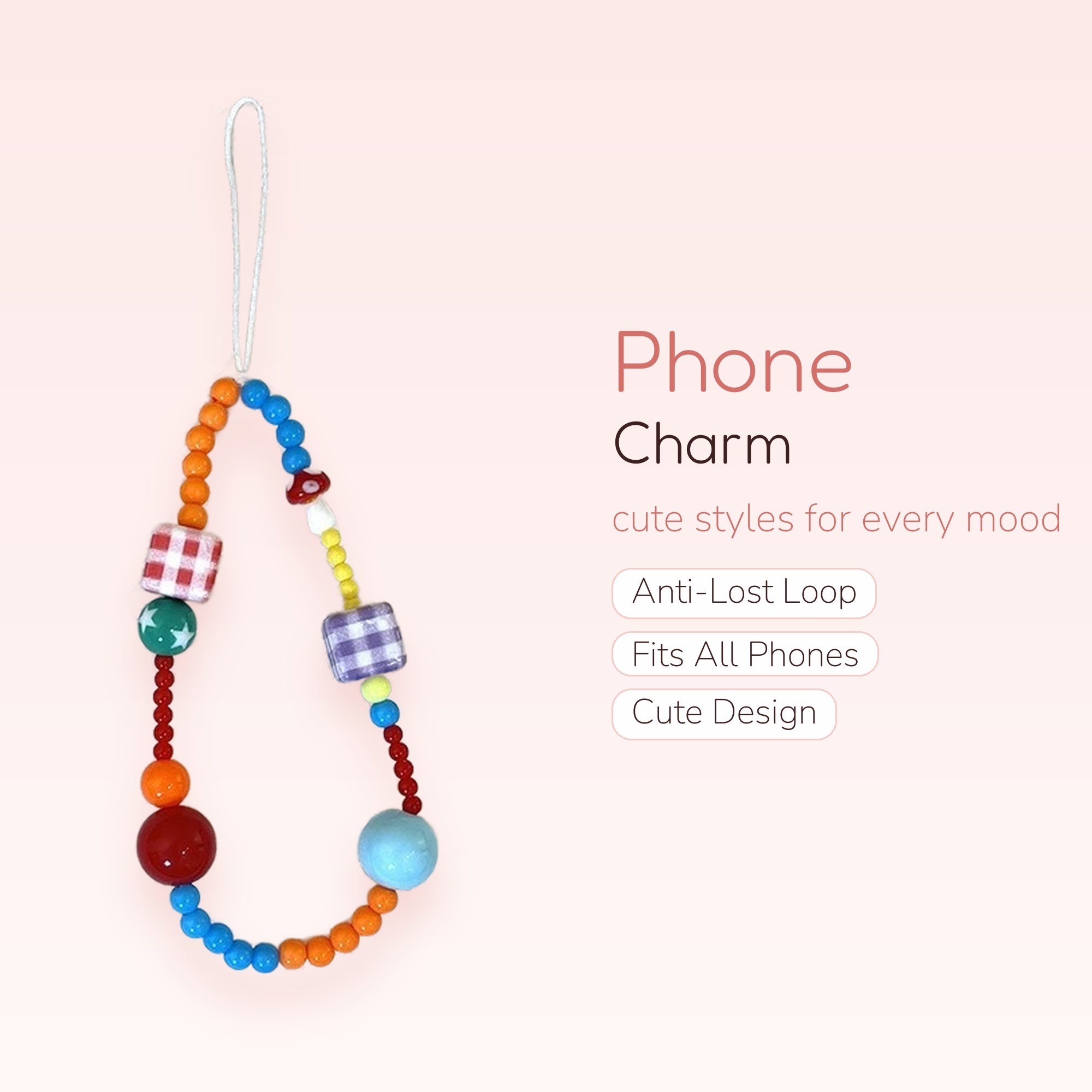 Colorful Beaded Phone Charm | Kawaii Y2K Aesthetic Wrist Lanyard