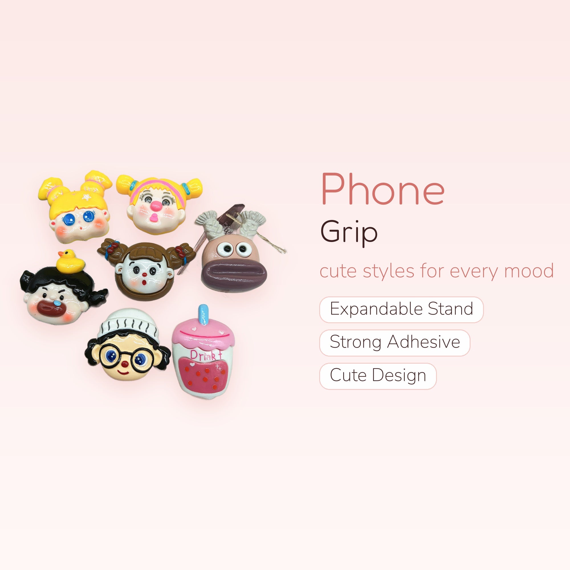 Kawaii Cartoon Character Phone Grips | Cute Resin Pop Socket Stands