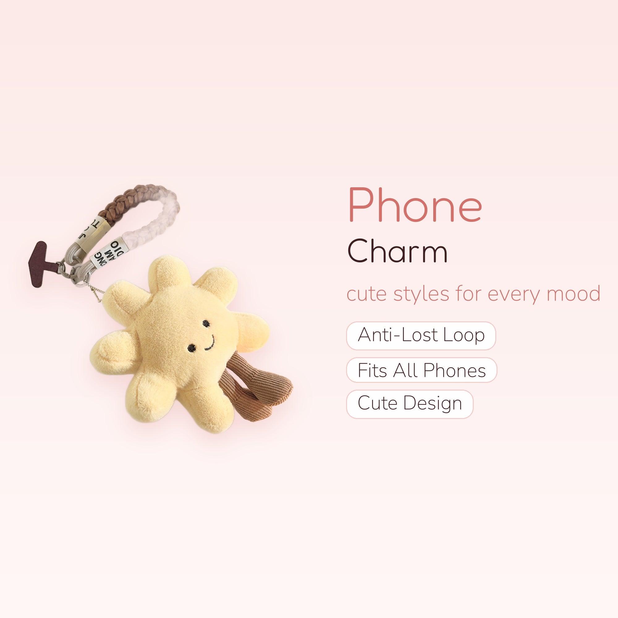 Cute Yellow Star Plush Phone Charm | Braided Wrist Strap Keychain