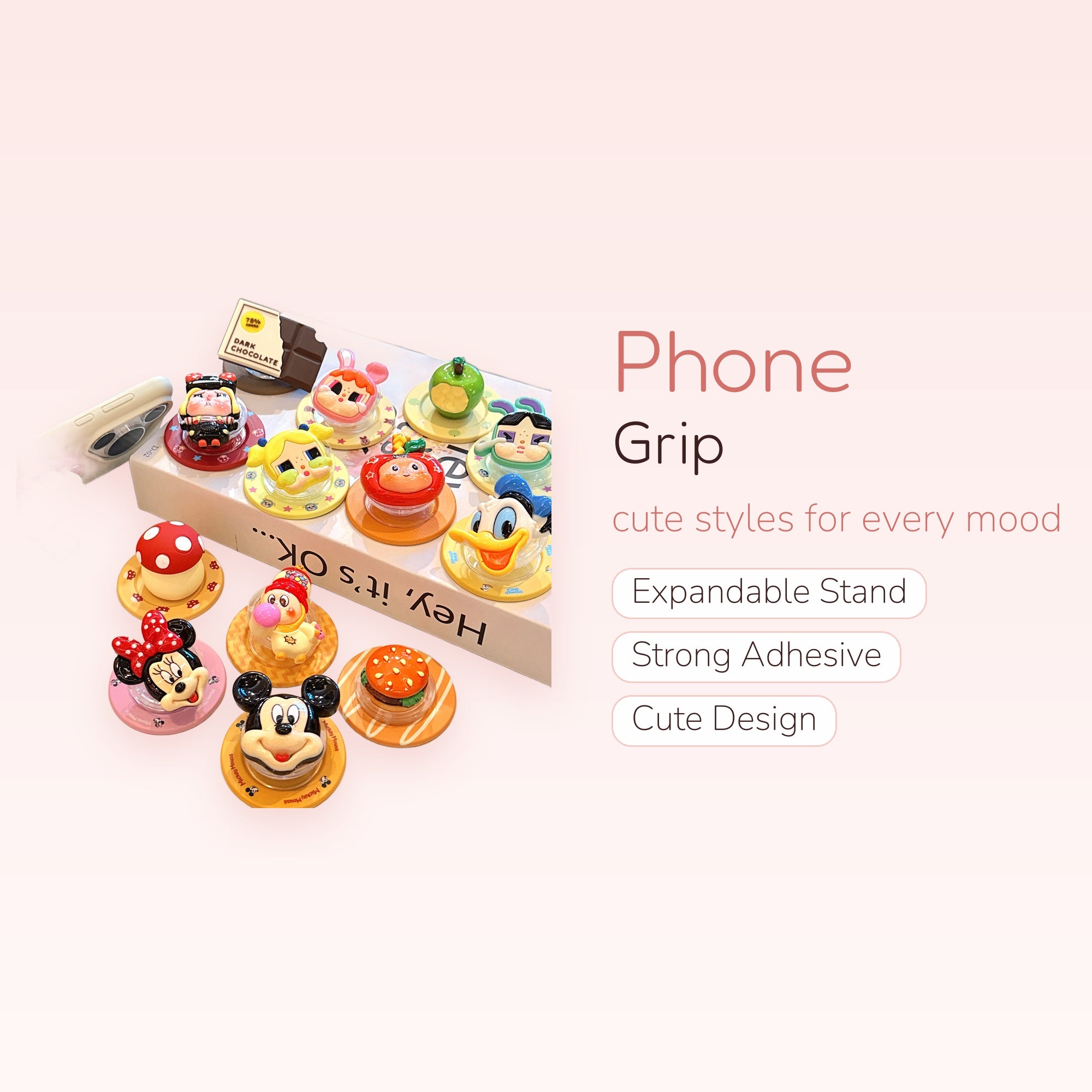 Kawaii Cartoon Character Phone Grip | Cute Pop Socket Stand for iPhone & Android