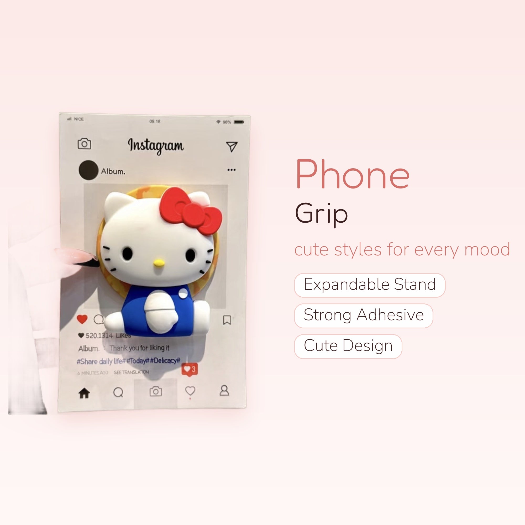 Cute Hello Kitty Instagram Phone Grip | Kawaii Pop Socket Stand for iPhone