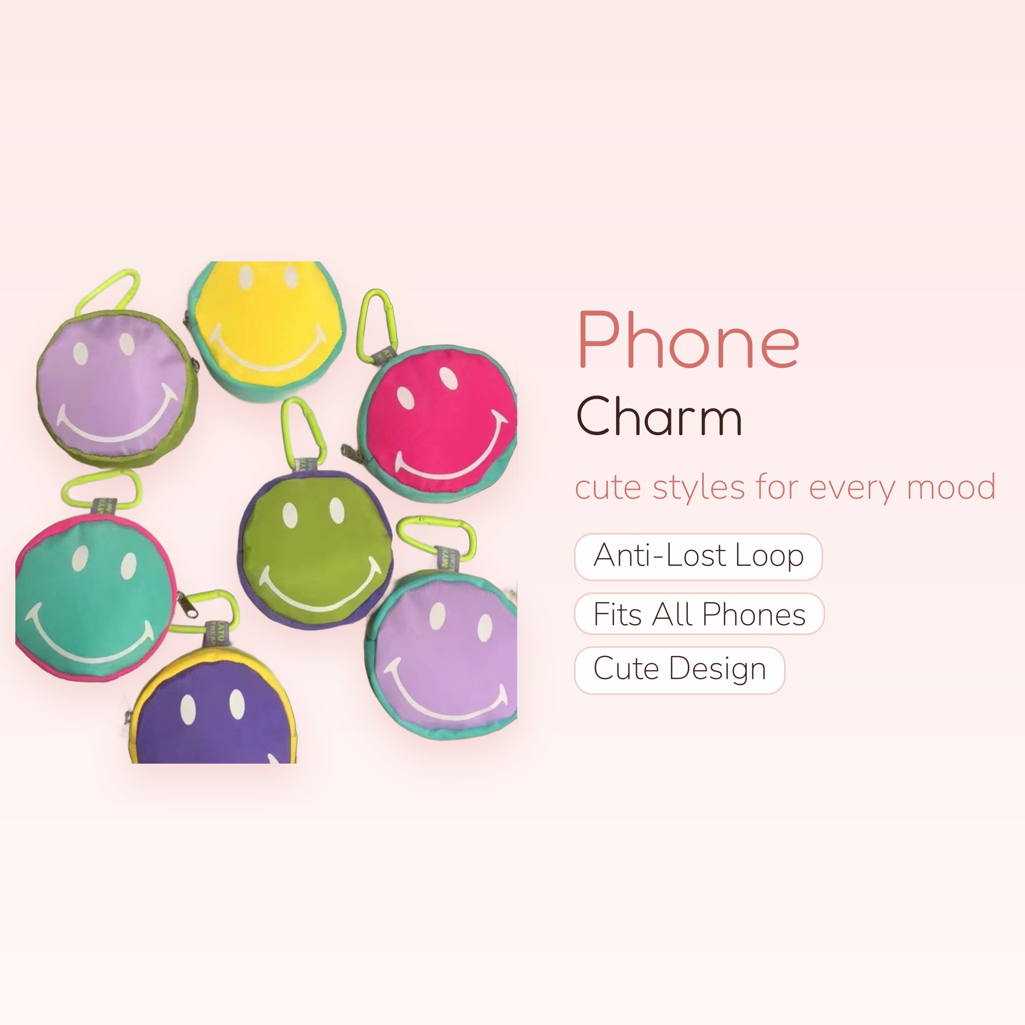Colorful Smiley Face Phone Charm | Y2K Aesthetic Keychain Bag Charm
