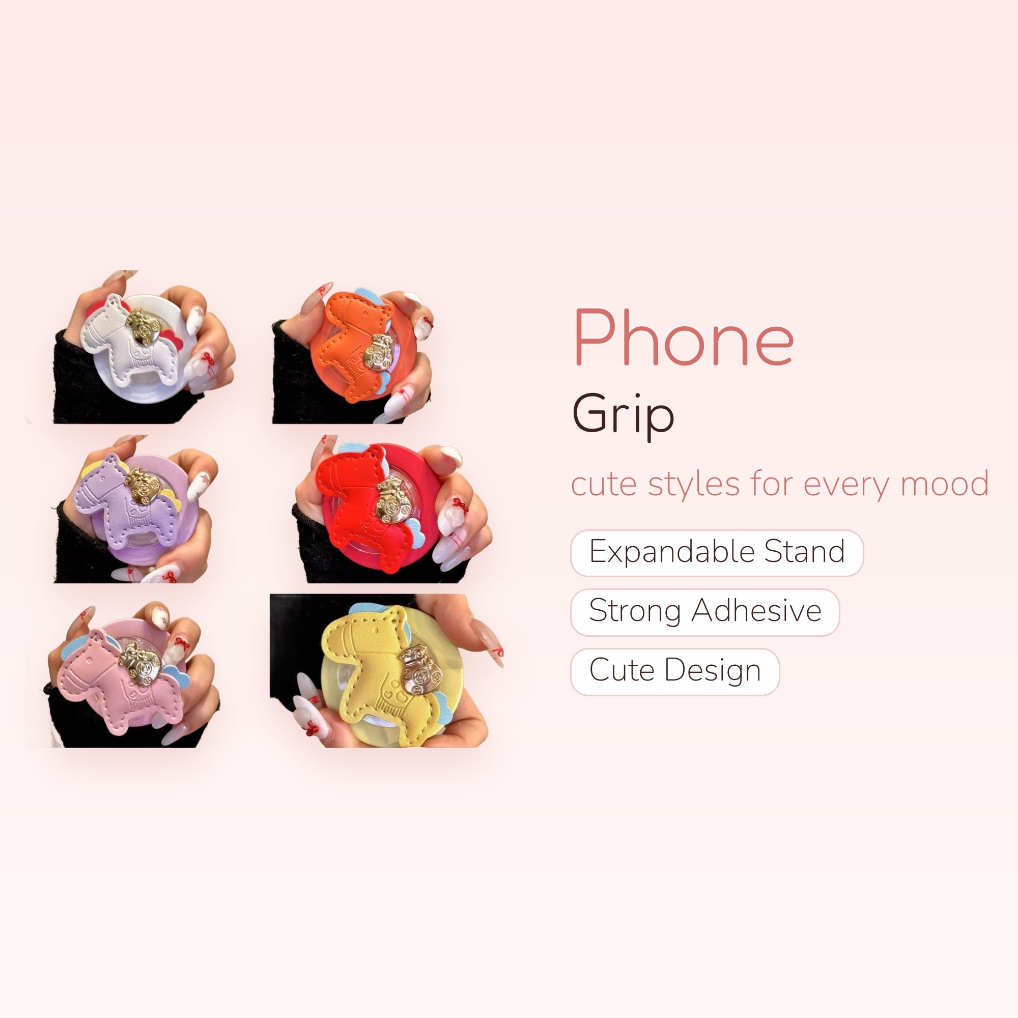 Cute Horse Leather Phone Grip | Kawaii Animal Pop Socket Stand