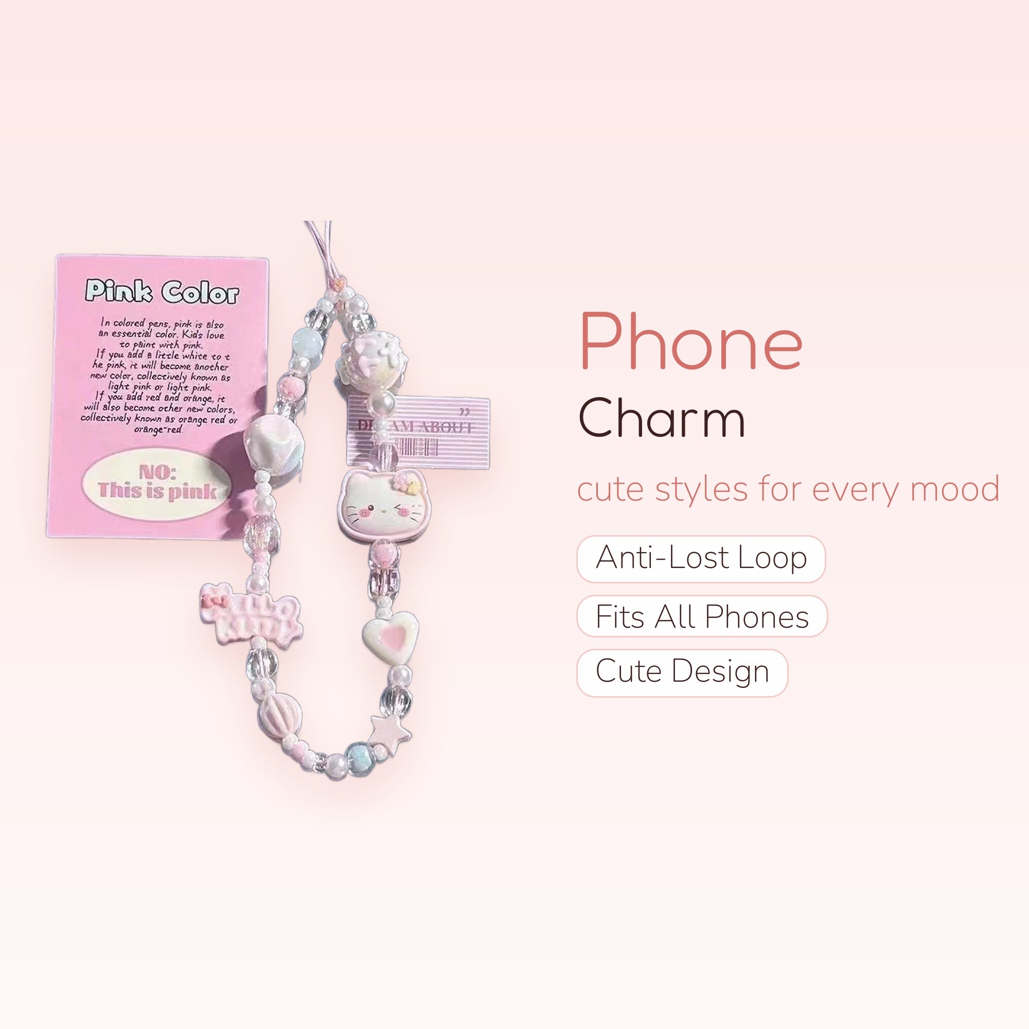 Kawaii Pastel Beaded Phone Charm Strap | Hello Kitty & Heart Wrist Lanyard