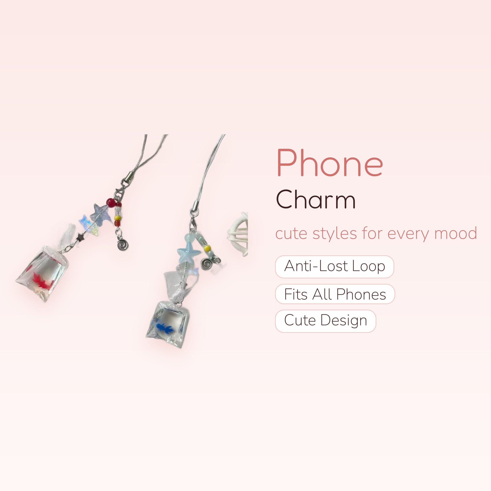 Kawaii Goldfish Bag Phone Charm | Aesthetic Star Beaded Wrist Strap