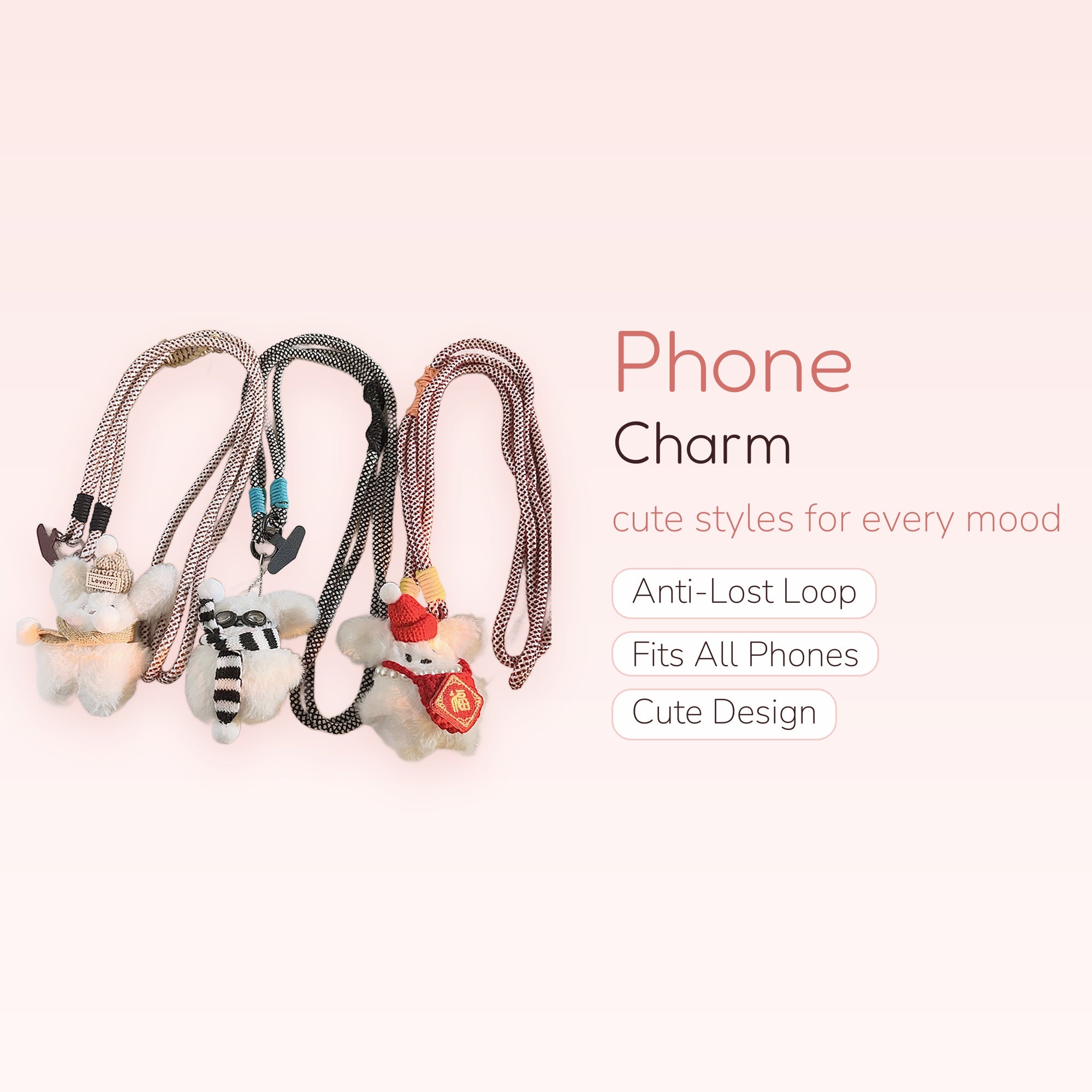Cute Fluffy Animal Phone Lanyard | Kawaii Plush Bear & Bunny Crossbody Strap