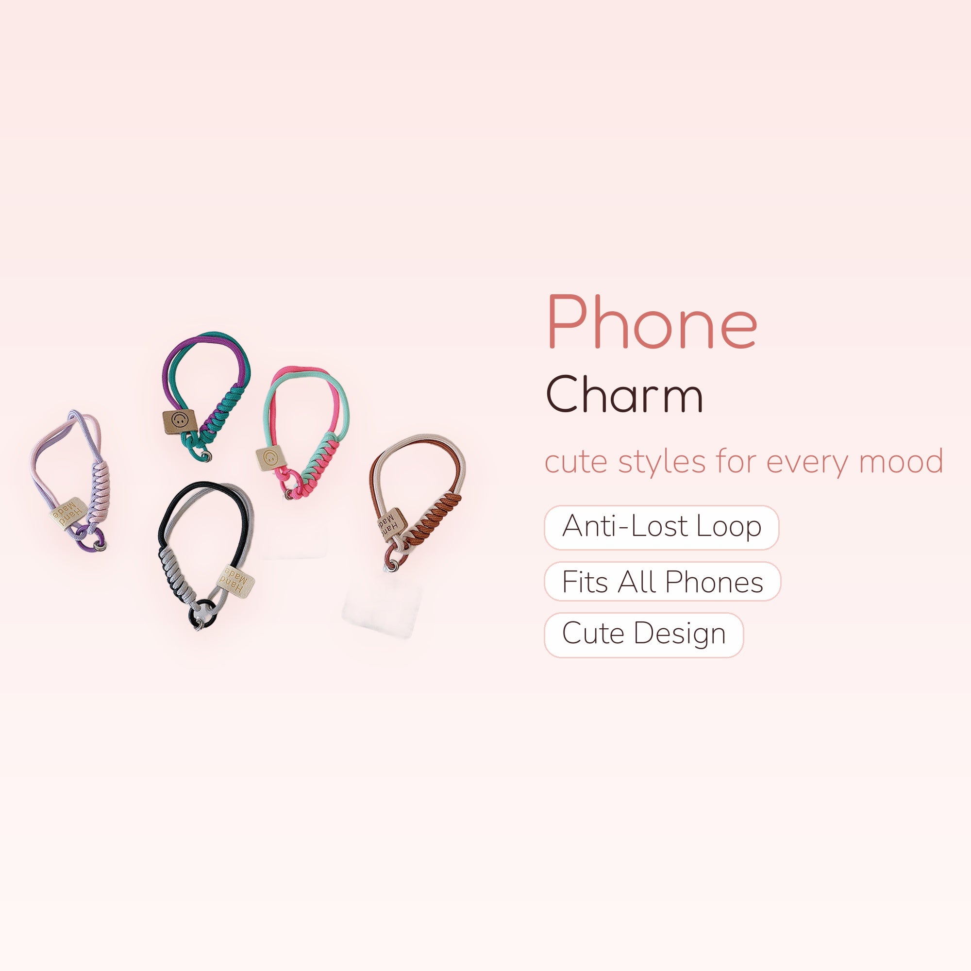 Braided Rope Phone Charm Wrist Strap | Colorful Hand-Woven Lanyard with Smiley Face