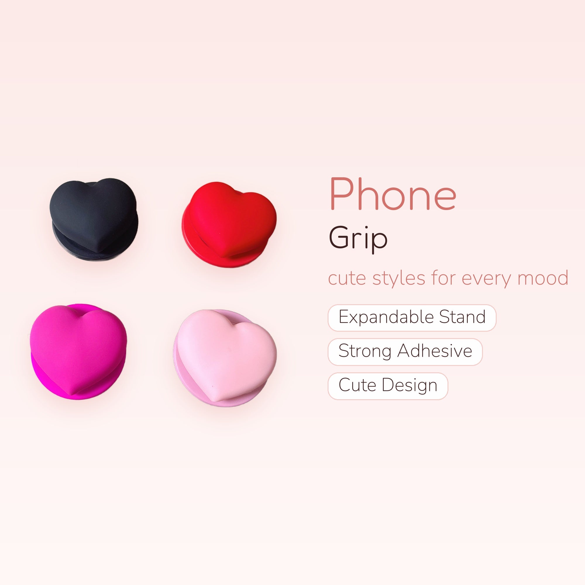 Cute Heart Phone Grip | Kawaii Pop Socket Stand in Multiple Colors