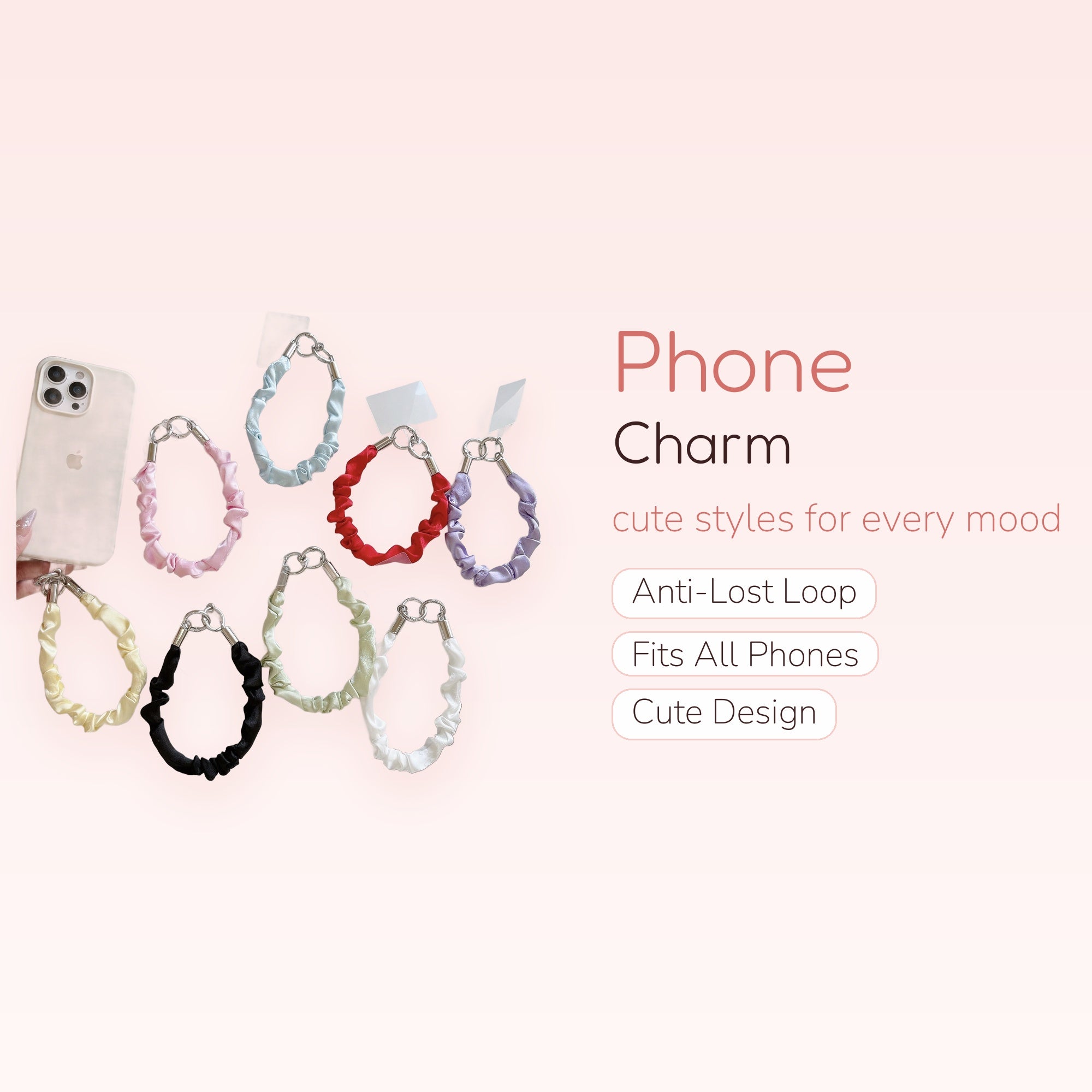 Aesthetic Scrunchie Wrist Phone Charm | Colorful Satin Fabric Lanyard