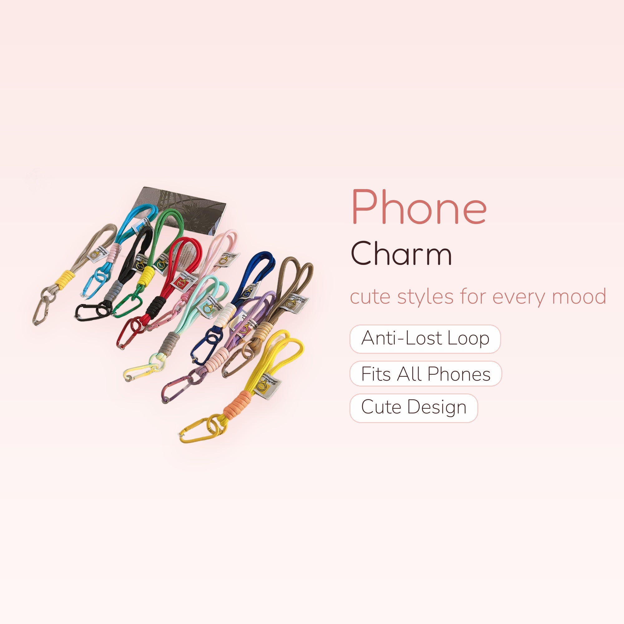 Colorful Braided Rope Phone Charm Strap | Aesthetic Wrist Lanyard with Carabiner Clip