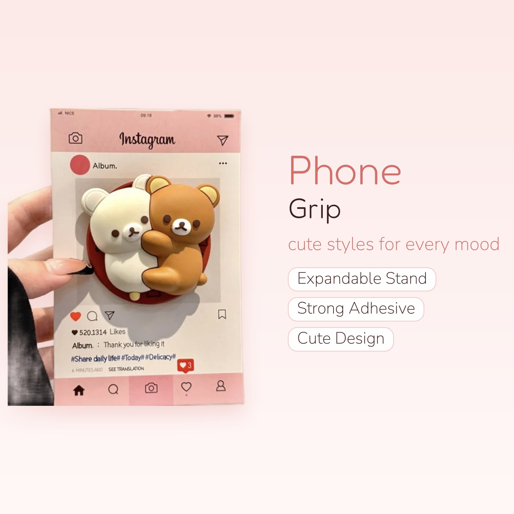 Cute Rilakkuma & Korilakkuma Instagram Phone Grip | Kawaii Pop Socket Stand