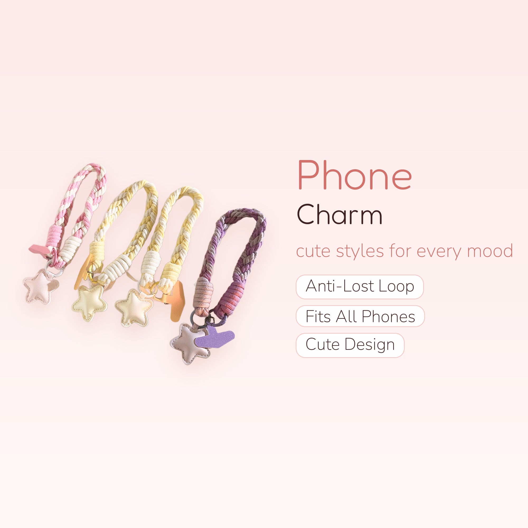 Braided Rope Star Phone Charm | Pastel Wrist Strap Lanyard