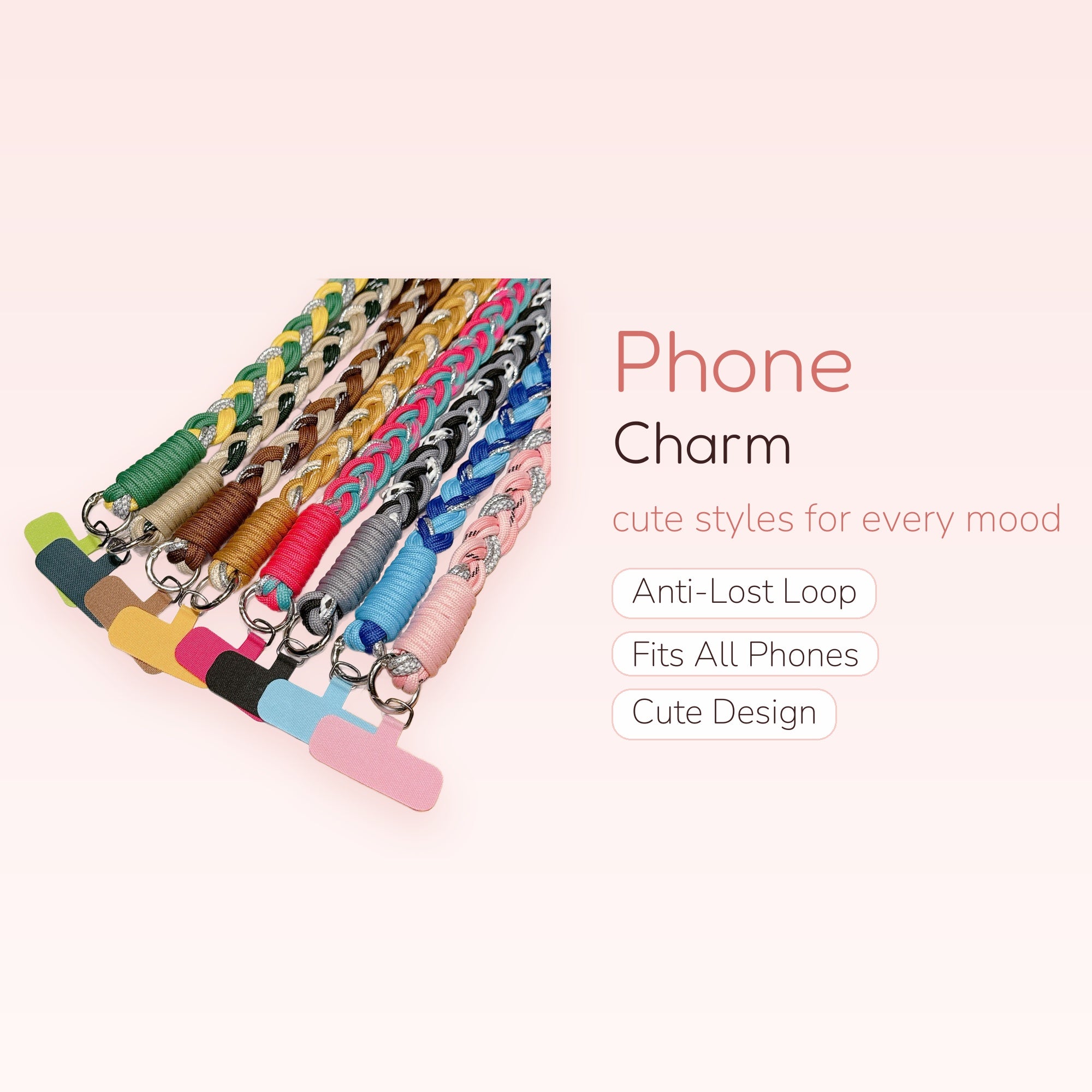 Braided Colorful Phone Charm Lanyard | Aesthetic Woven Wrist Strap with Silver Accents