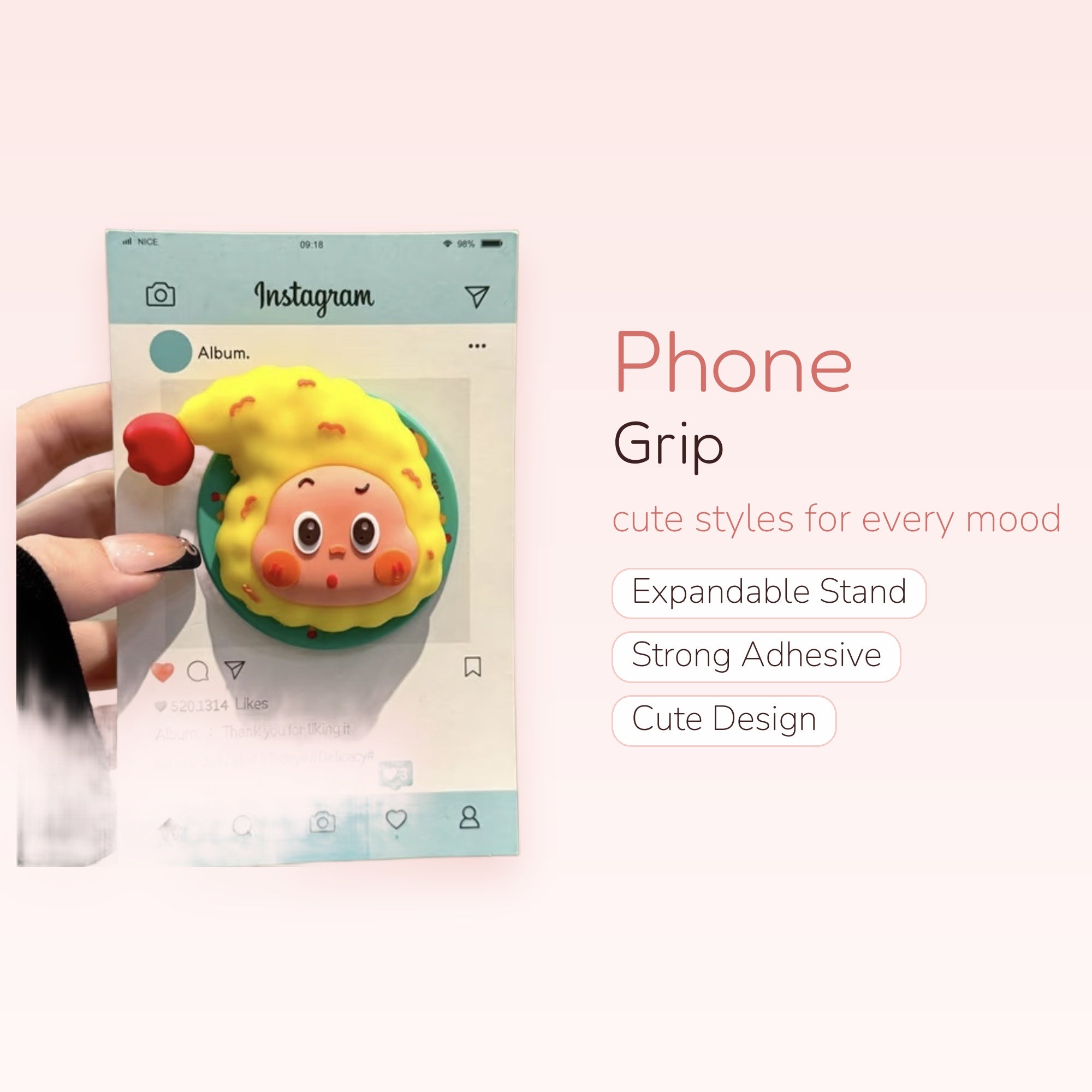 Kawaii Yellow Hair Character Phone Grip | Cute Pop Socket Stand