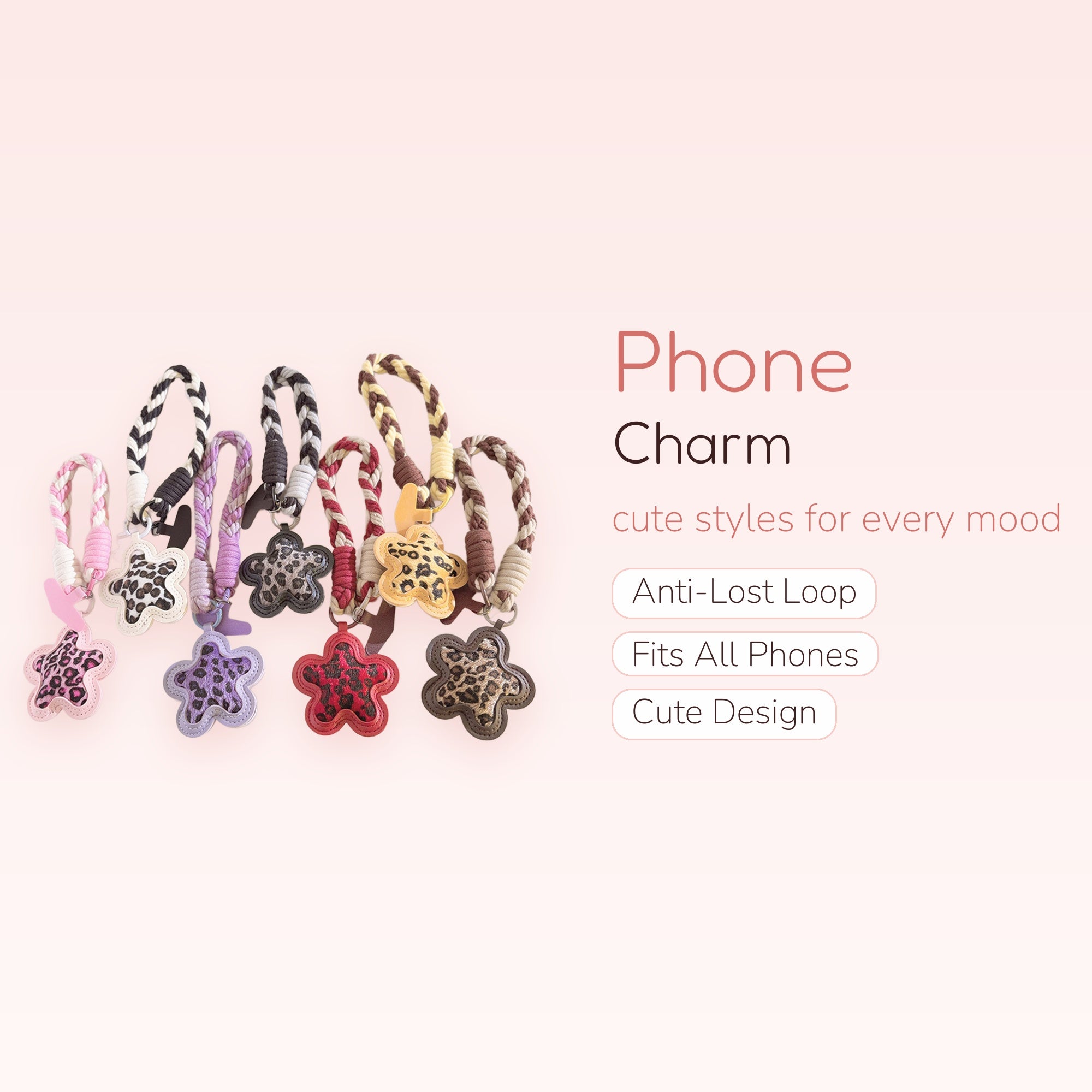 Leopard Print Star Phone Charm | Braided Wrist Strap Lanyard