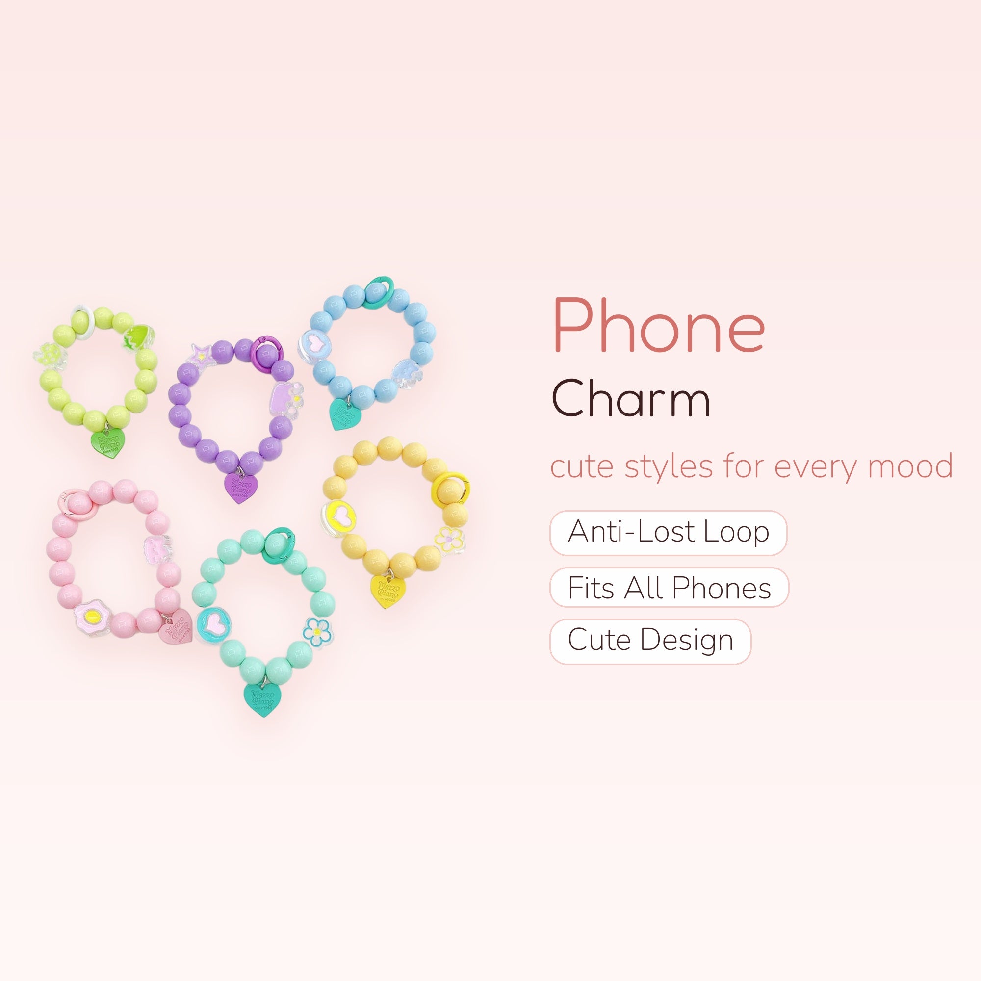 Pastel Beaded Phone Charm Wristlet | Kawaii Acrylic Charm Phone Strap