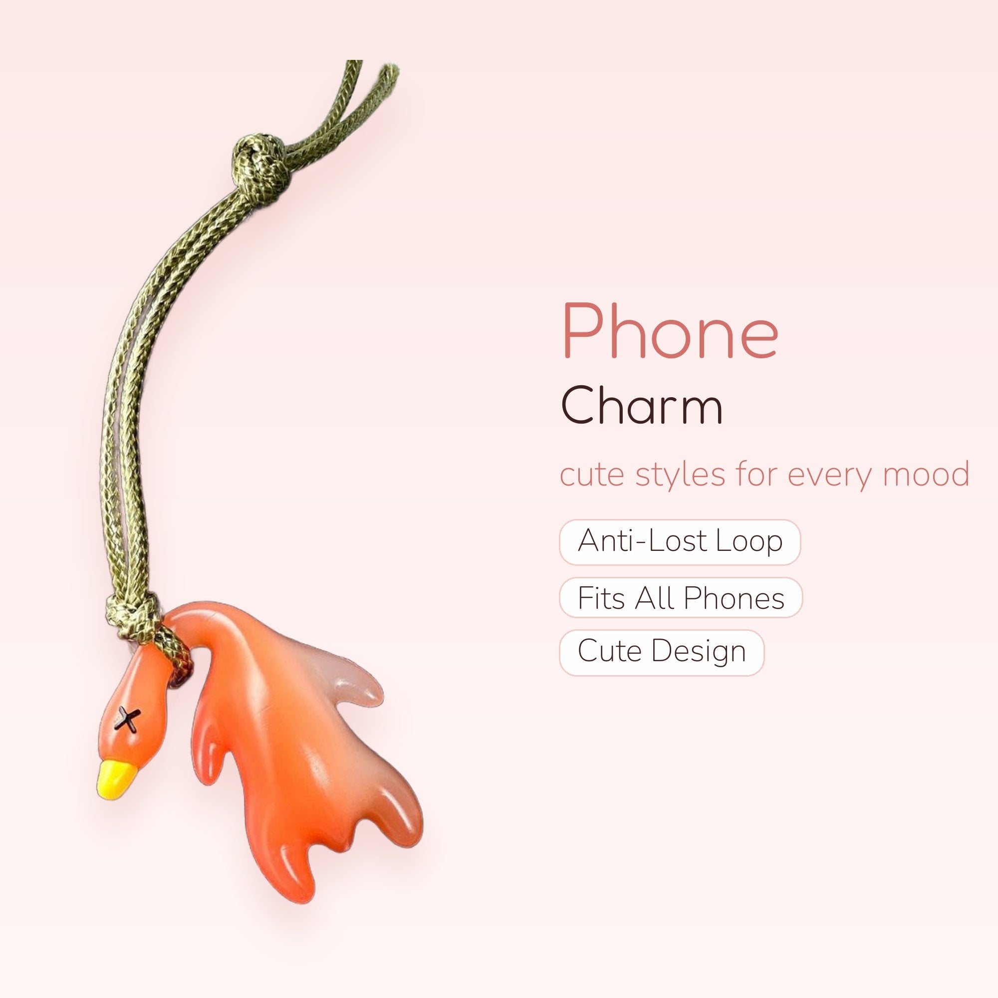 Orange Duck & Ghost Phone Charm | Cute Y2K Aesthetic Lanyard