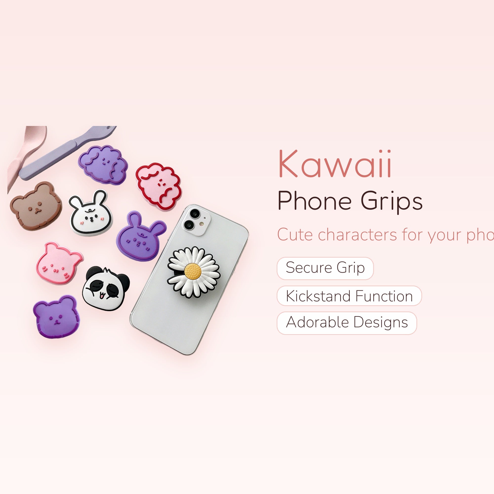 Kawaii Animal & Daisy Phone Grip | Cute Pop Socket Stand
