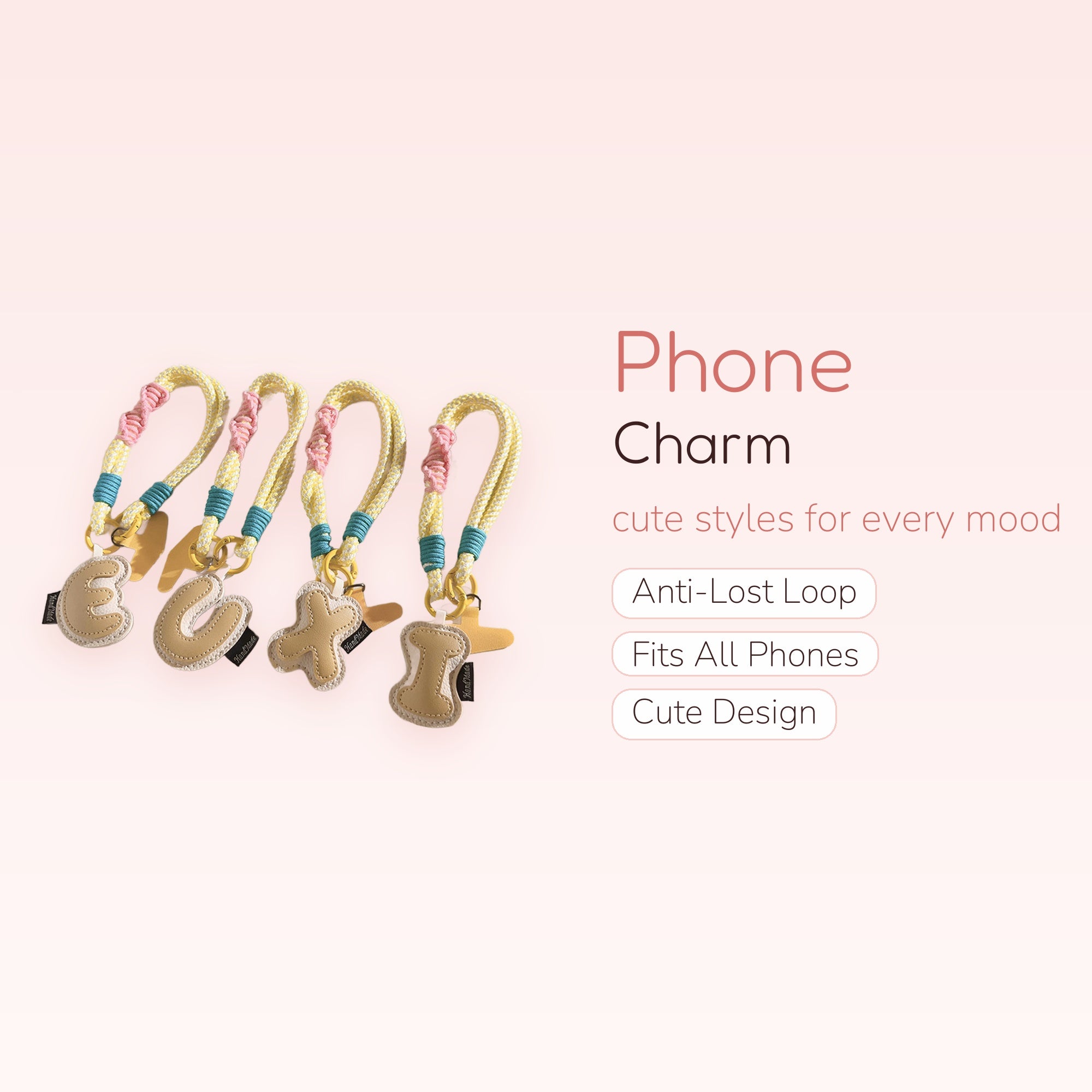Cute Braided Rope Phone Charm Strap | Pastel Letter Wrist Lanyard