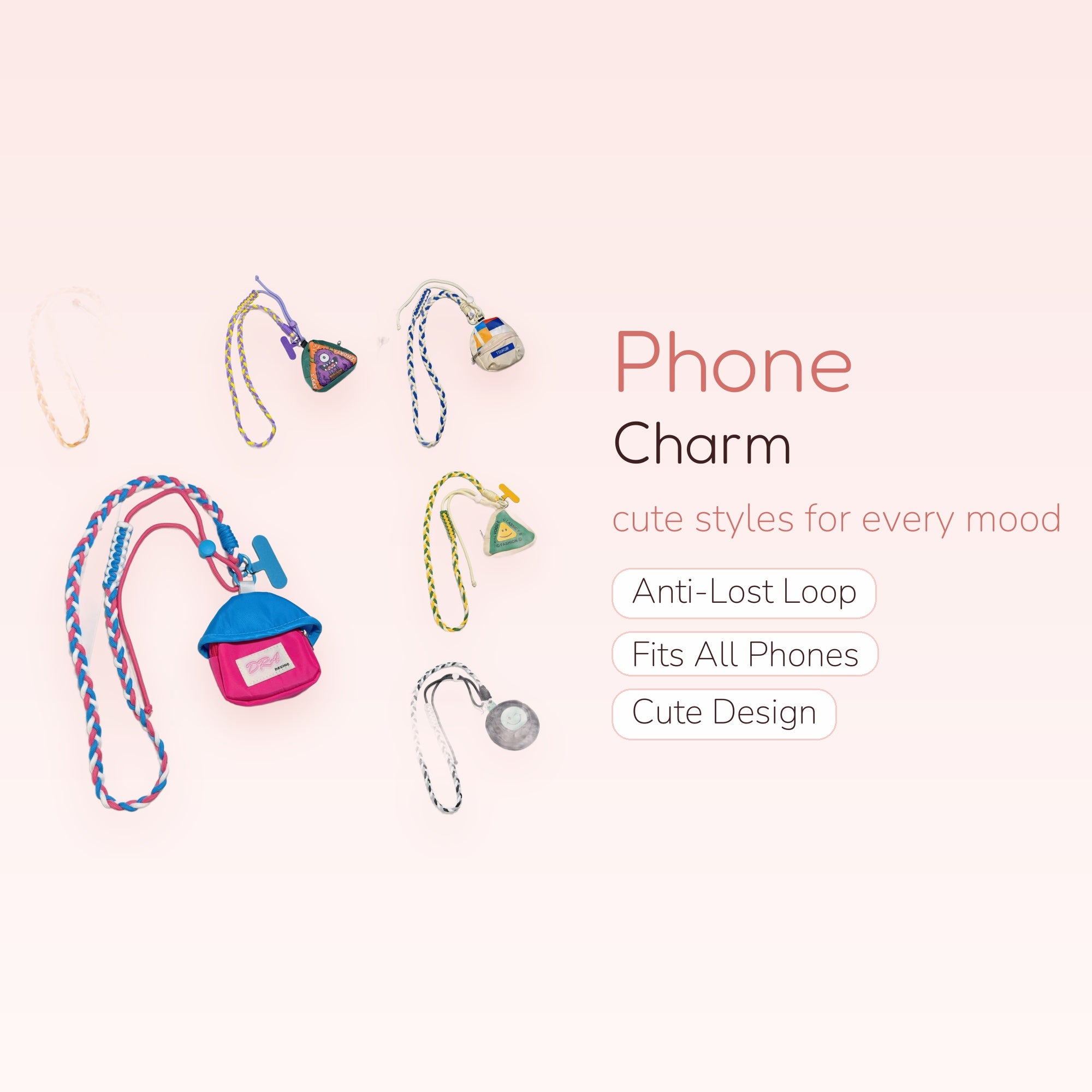 Braided Lanyard Phone Charm with Mini Pouch | Aesthetic Colorful Crossbody Phone Strap