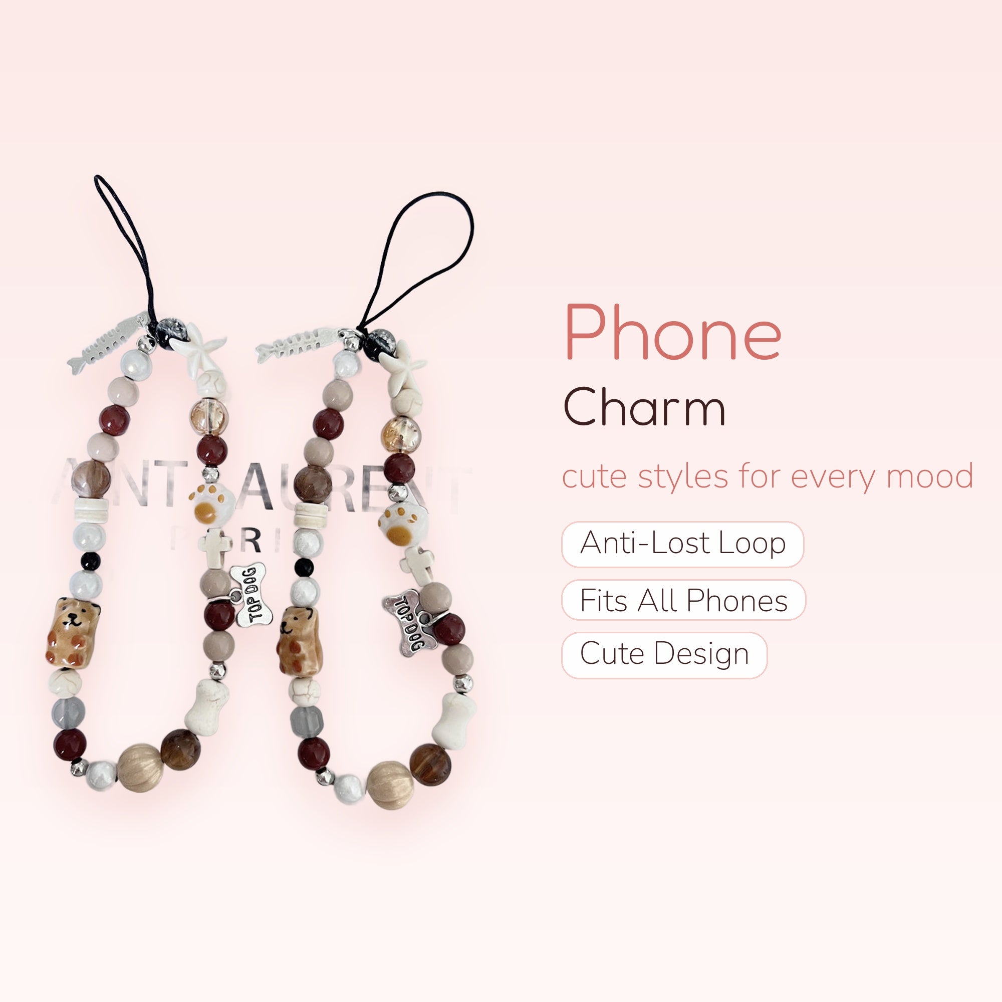 Cute Dog & Paw Print Beaded Phone Charm | Aesthetic Earth Tone Wrist Lanyard