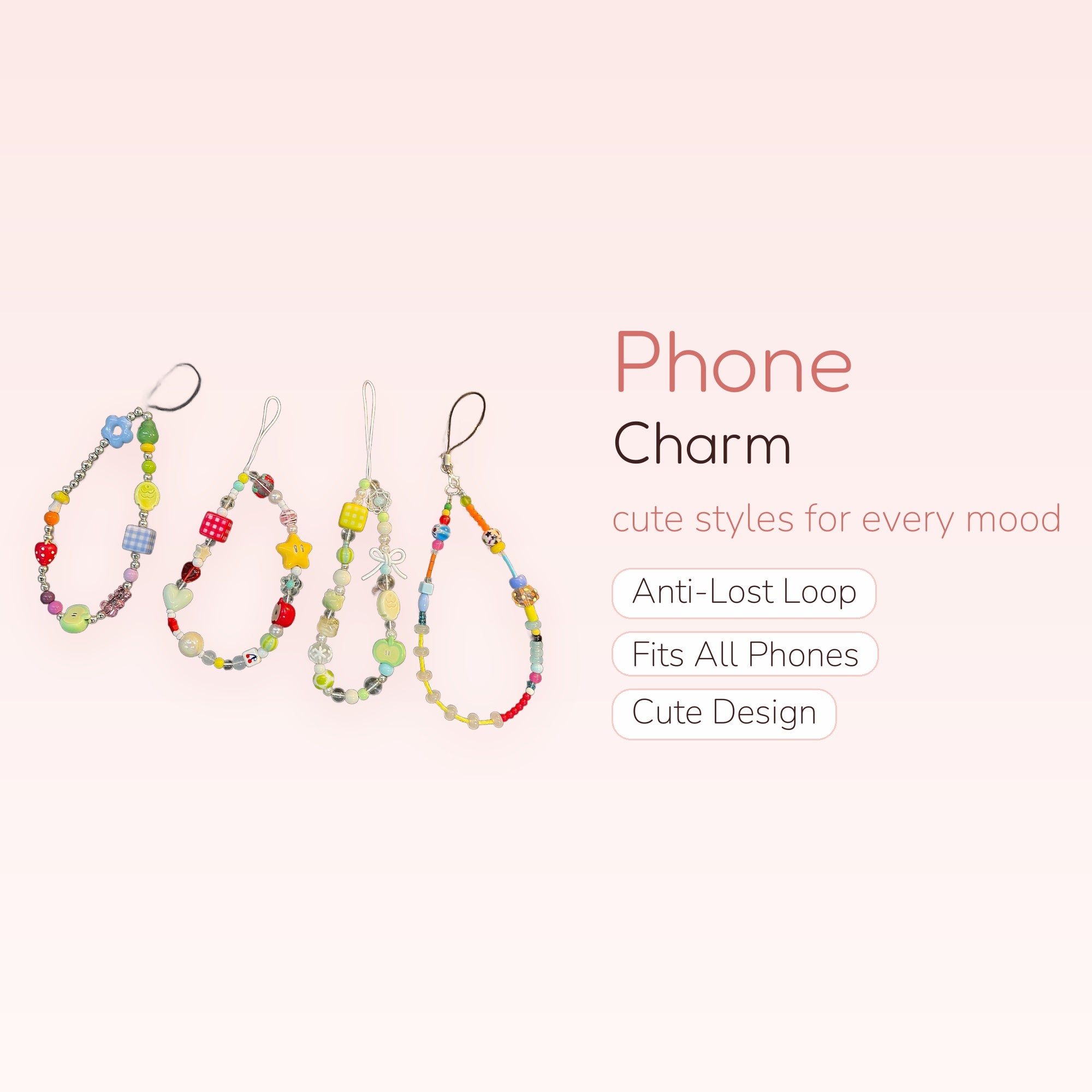 Kawaii Beaded Phone Charm Straps | Colorful Y2K Aesthetic Wrist Lanyards