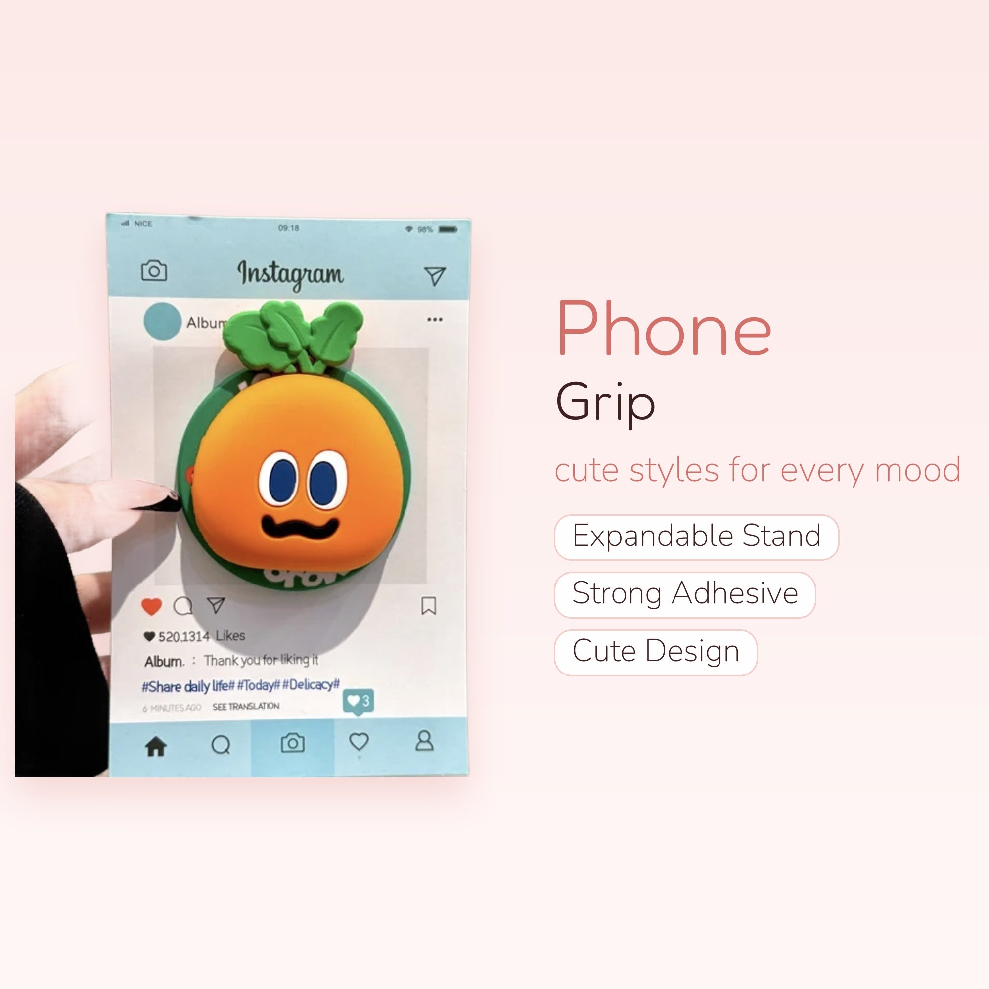 Cute Orange Character Phone Grip | Kawaii Instagram Pop Socket Stand