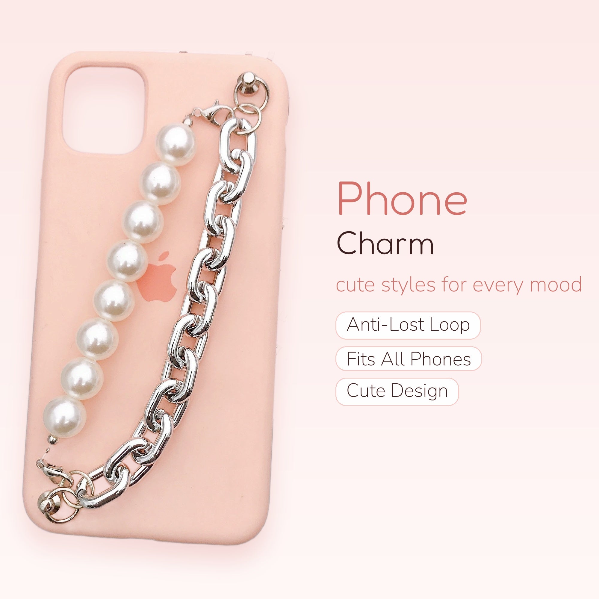 Aesthetic Pearl & Silver Chain Phone Charm | Cute Wrist Strap Lanyard
