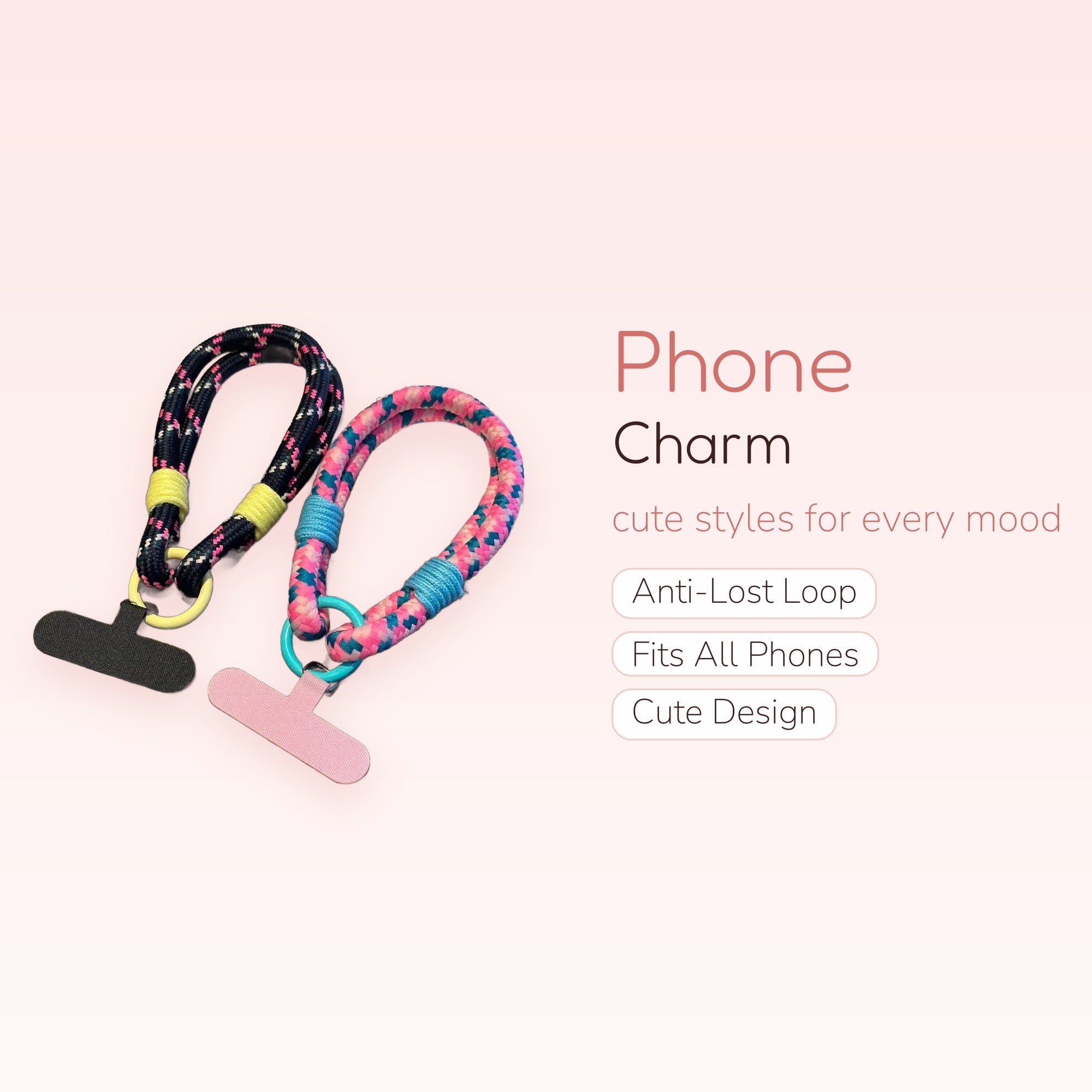 Aesthetic Braided Rope Phone Charm Strap | Colorful Wrist Lanyard with Phone Patch