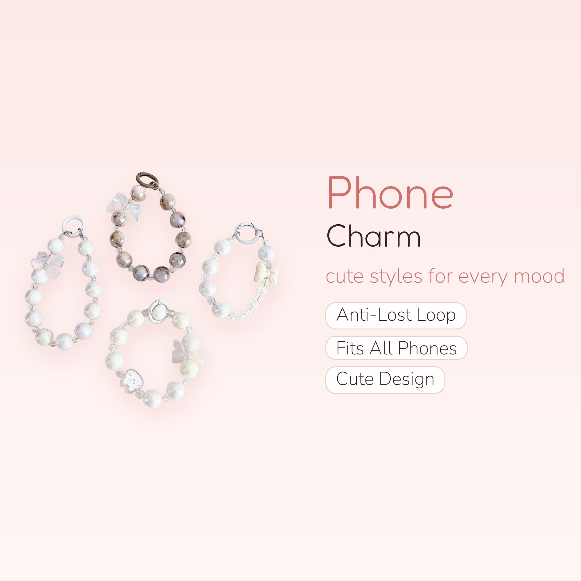 Aesthetic Beaded Phone Charm Wristlet | Cute Pearl & Bow Phone Strap