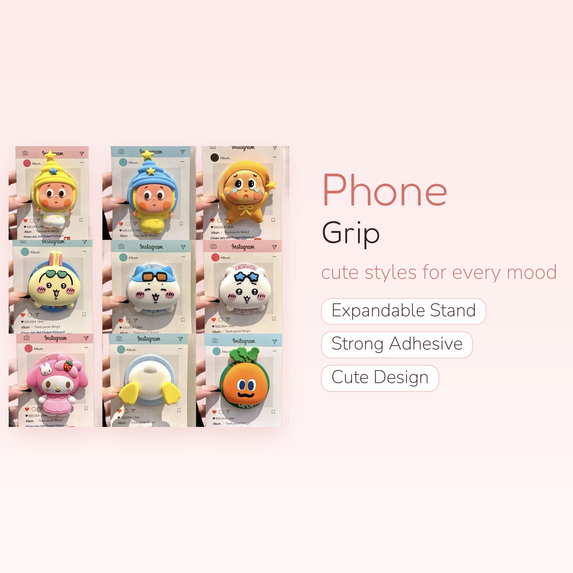 Kawaii Cartoon Character Phone Grip Collection | Cute Silicone Pop Socket Stand